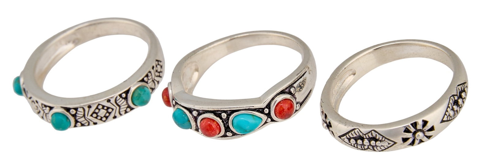 (3) Sterling & Multi-Stone Stackable Rings - 2