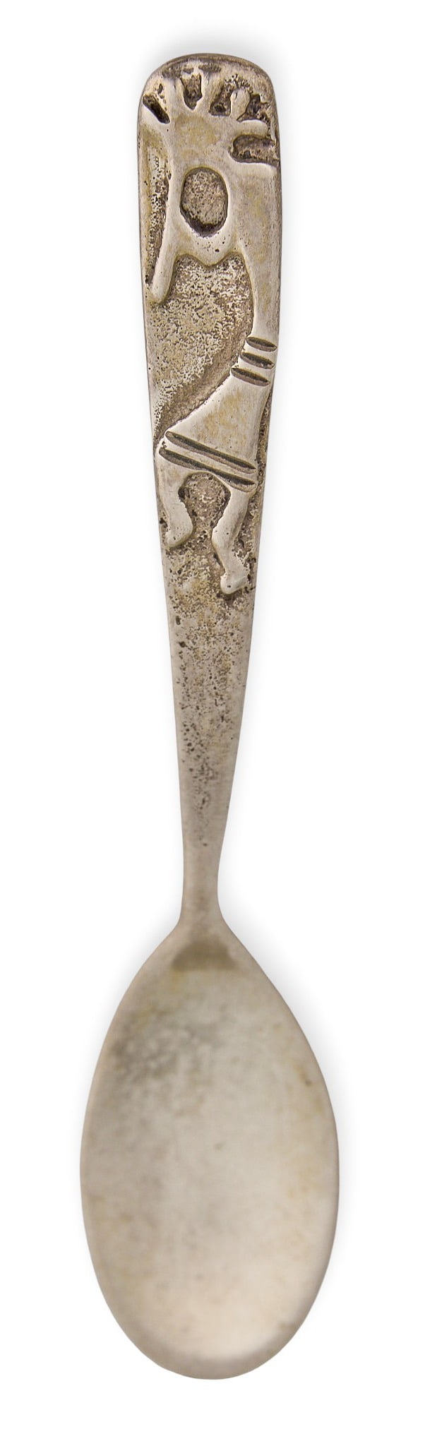 Don Platero, Sterling Silver Baby Spoon: Don Platero, Navajo sterling silver baby spoon, featuring figural motif to handle, signed "Don Platero Sterling" Length: 3.5 in. Total weight: 10.8 g