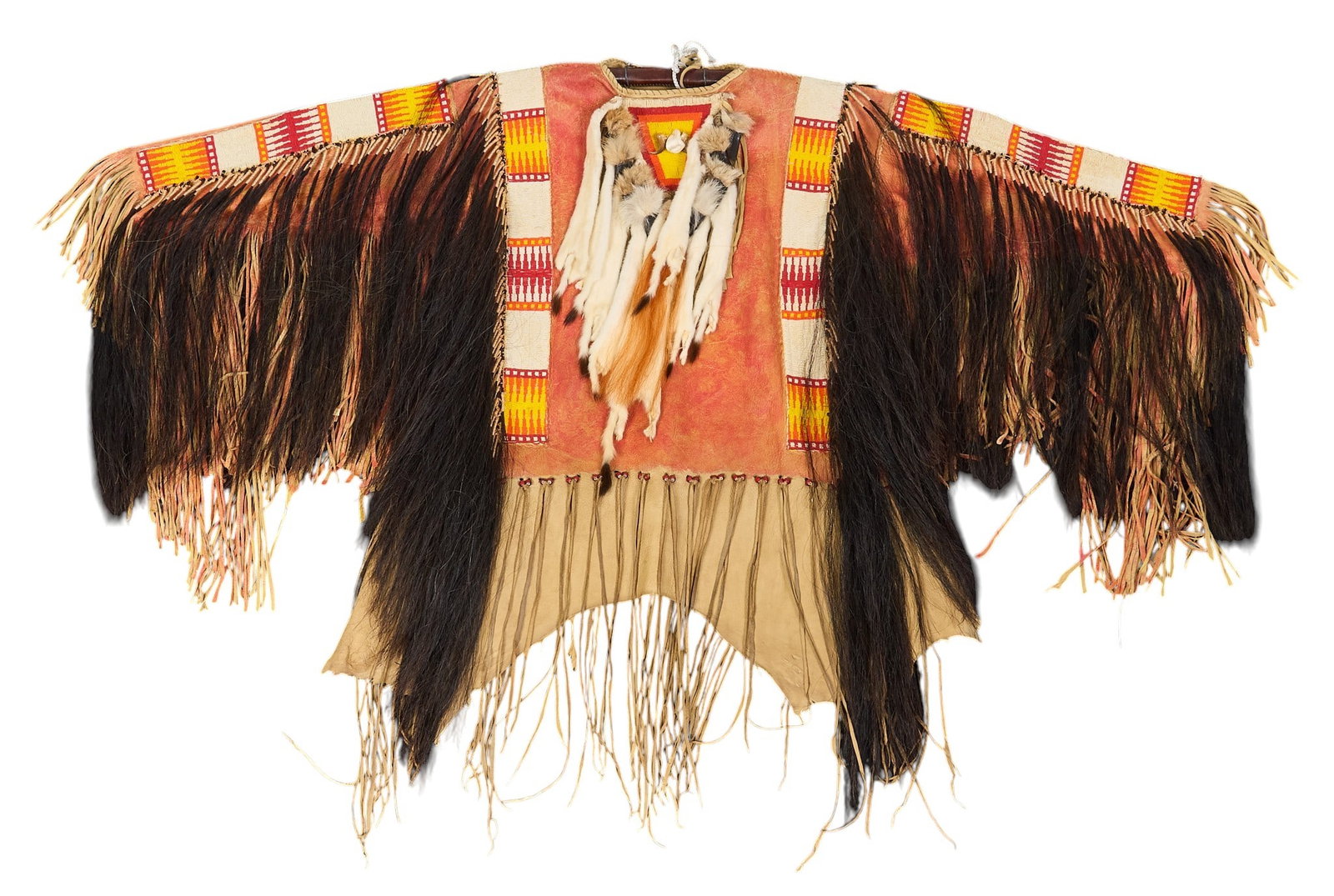 Cheri Capello, Blackfeet War Shirt: Cheri Cappello (Amer., 20th C.), "Sun Dancer" Blackfeet war shirt handcrafted with historical techniques learned from Native tribes, with all-natural materials including horsehair,