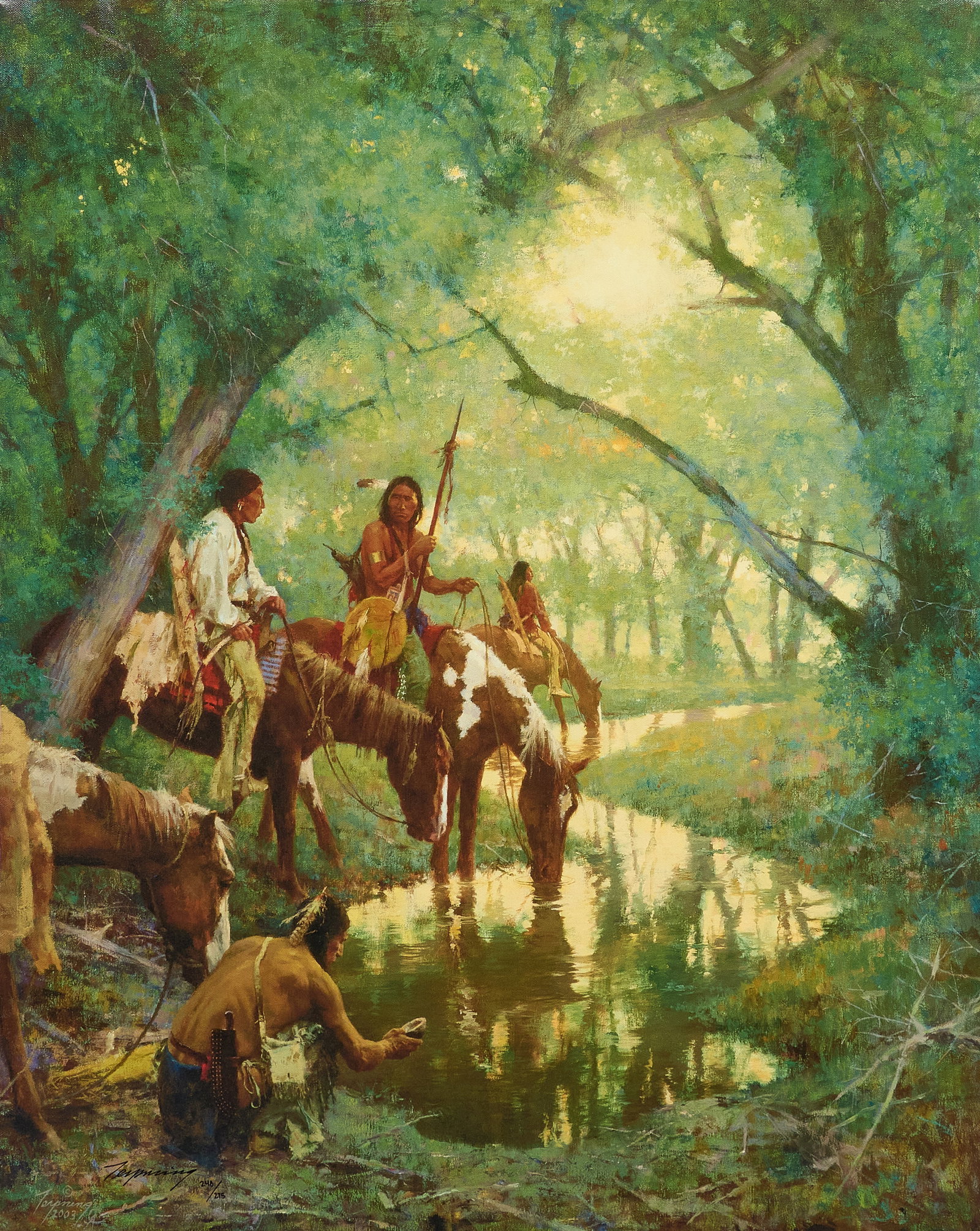 Howard Terpning, "Cheyenne at the Disappearing Creek": Howard Terpning (Arizona, b. 1927), "Cheyenne at the Disappearing Creek", limited edition giclee print on stretched canvas (not framed), signed and numbered, ed. 248/275, includes