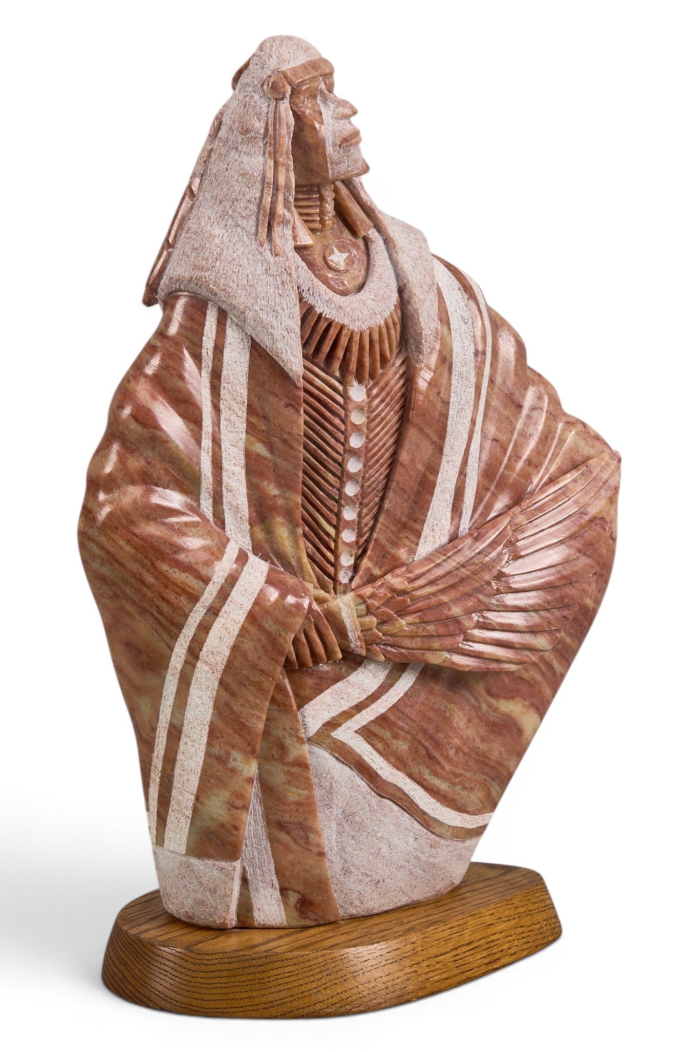 Alvin Marshall, Alabaster Sculpture: Alvin Marshall (New Mexico, b. 1959), Navajo figure, alabaster sculpture atop wood base, incised signature on the back side height 18 in. x width 11 in. x depth 5.5 in. (including base)