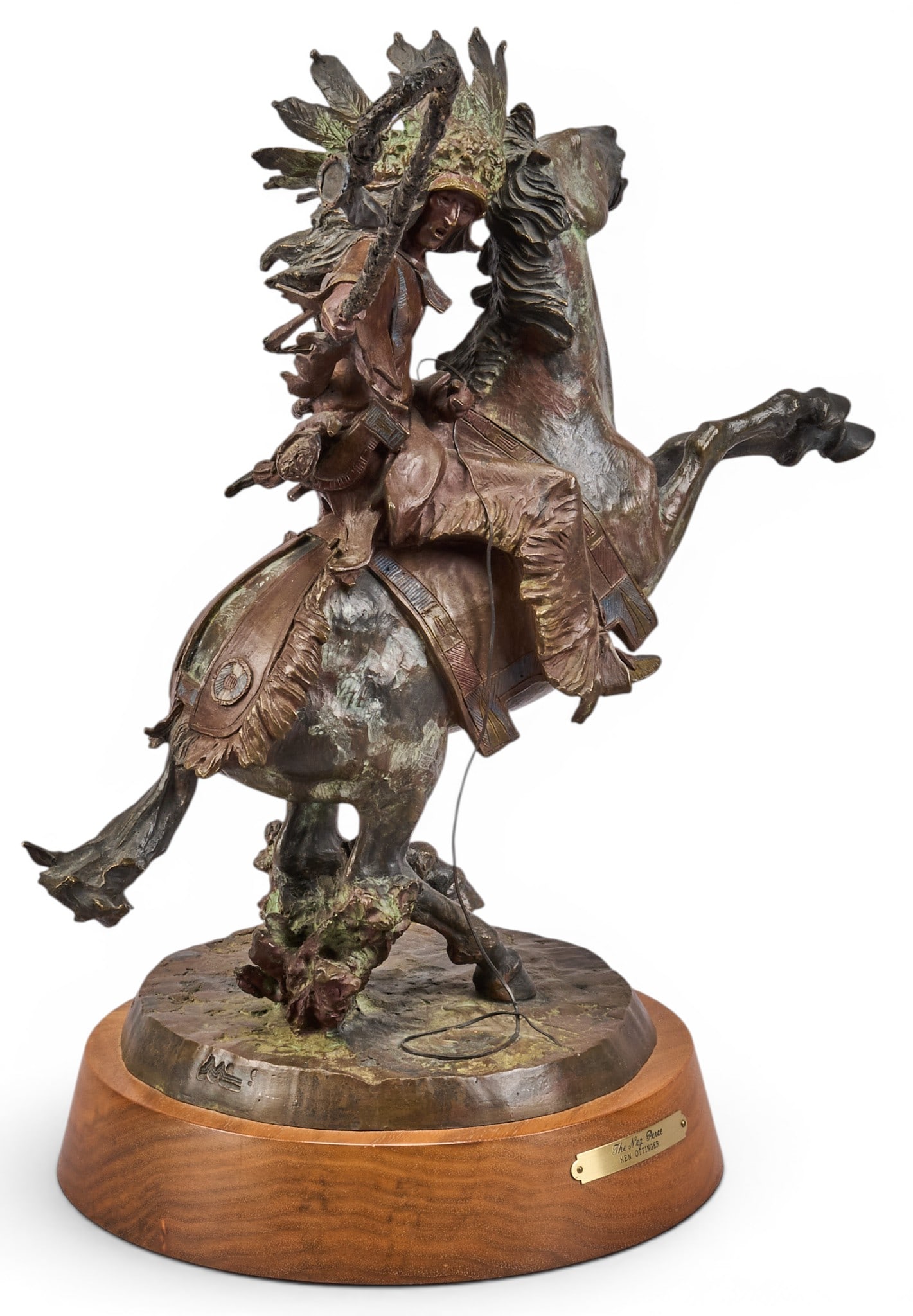 Ken Ottinger, "The Nez Perce": Kenneth A. Ottinger (Amer., b. 1945), "The Nez Perce", "artist-cast bronze sculpture on wooden base, incised signature, edition number 7/25, and date, 1980 height 15.75 in. x width 16