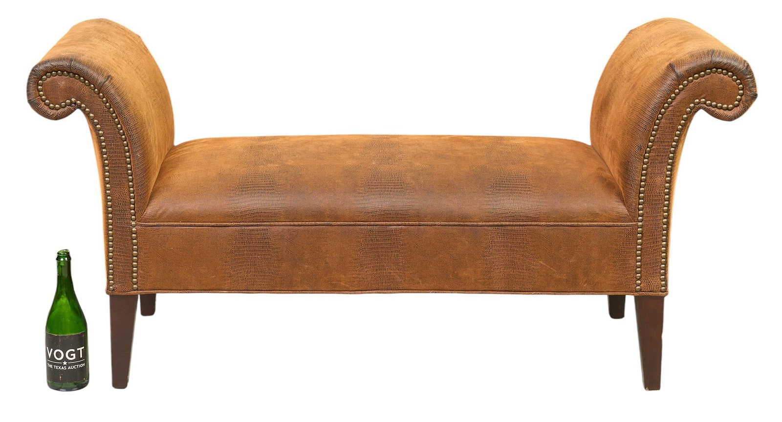 Brown Leather Settee Bench - 2