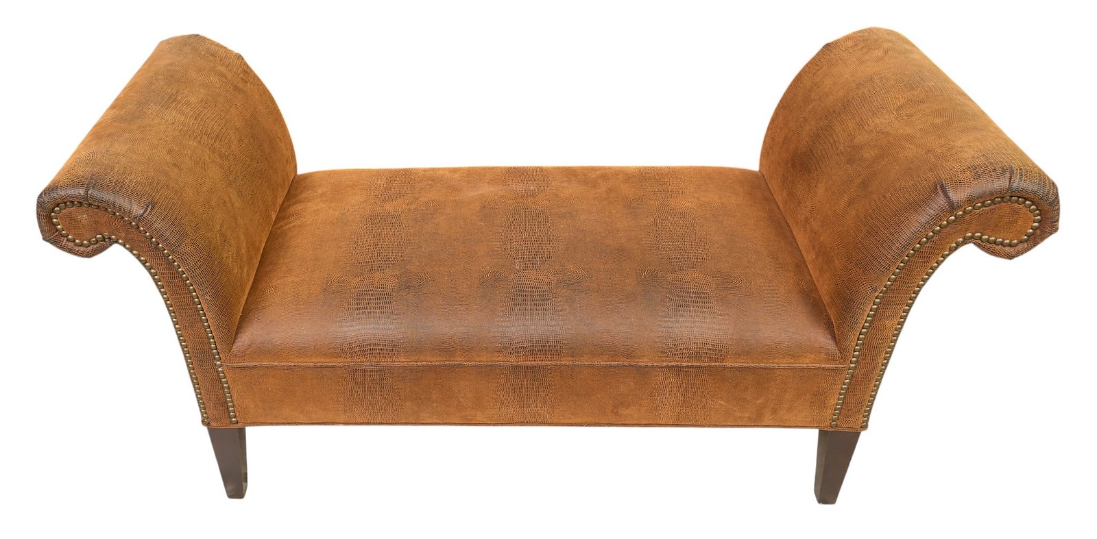 Brown Leather Settee Bench - 3