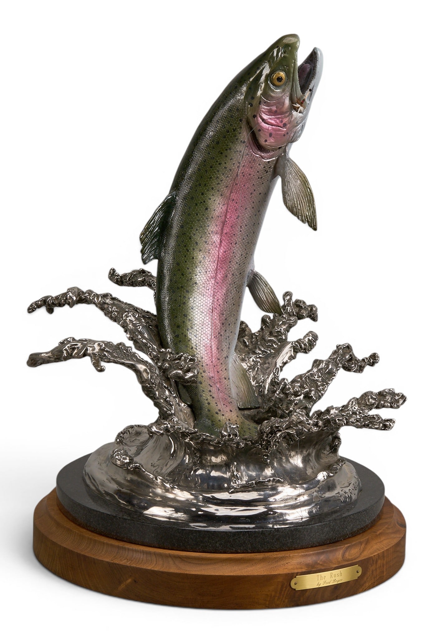 Fred Boyer, "The Rush": Fred Boyer (Montana, b. 20th C.), "The Rush", artist-cast bronze sculpture atop stone and wood base, with incised signature, edition number 37/50, and date, 2003 height 19.5 in. x width 13