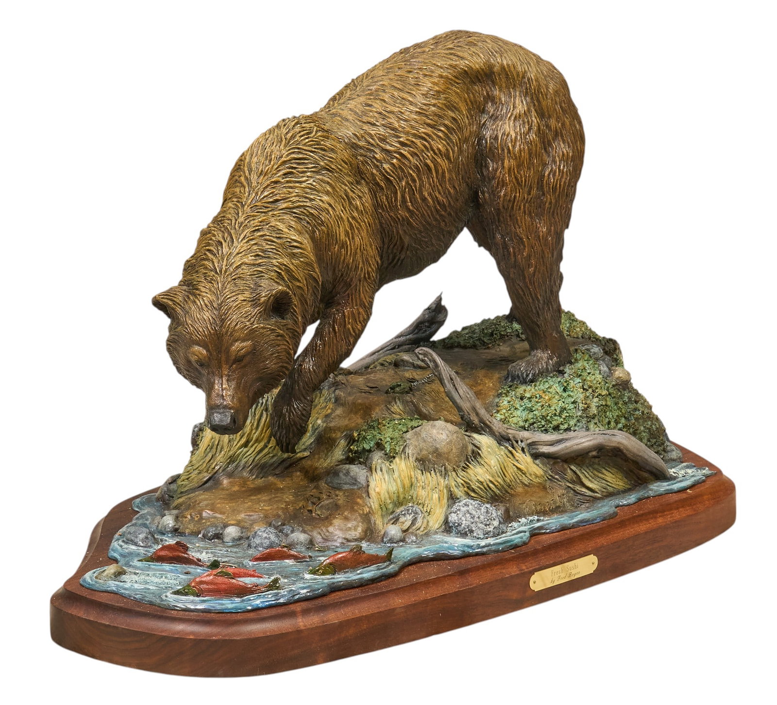 Fred Boyer, "Fresh Sushi": Fred Boyer (Montana, b. 20th C.), "Fresh Sushi", artist-cast bronze sculpture on wooden base, incised signature, edition number 31/50, and date, 2007 height 19 in. x width 31 in. x depth 17 