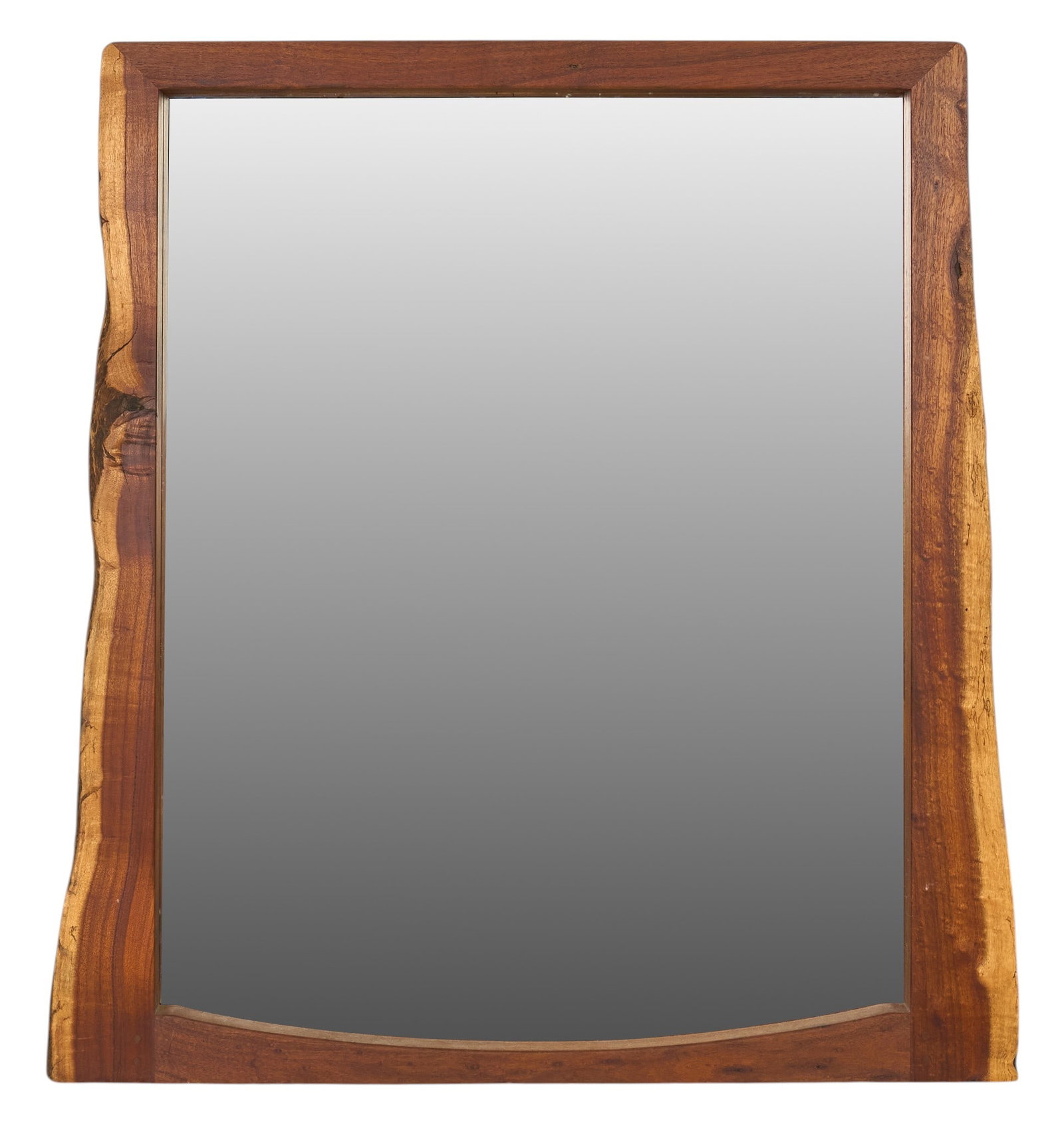 Live Edge Mirror: Ranch style mirror with cedar frame height 32 in. x width 29.5 in. x depth 1.5 in. Provenance: Property from a home in Rockport, Texas 