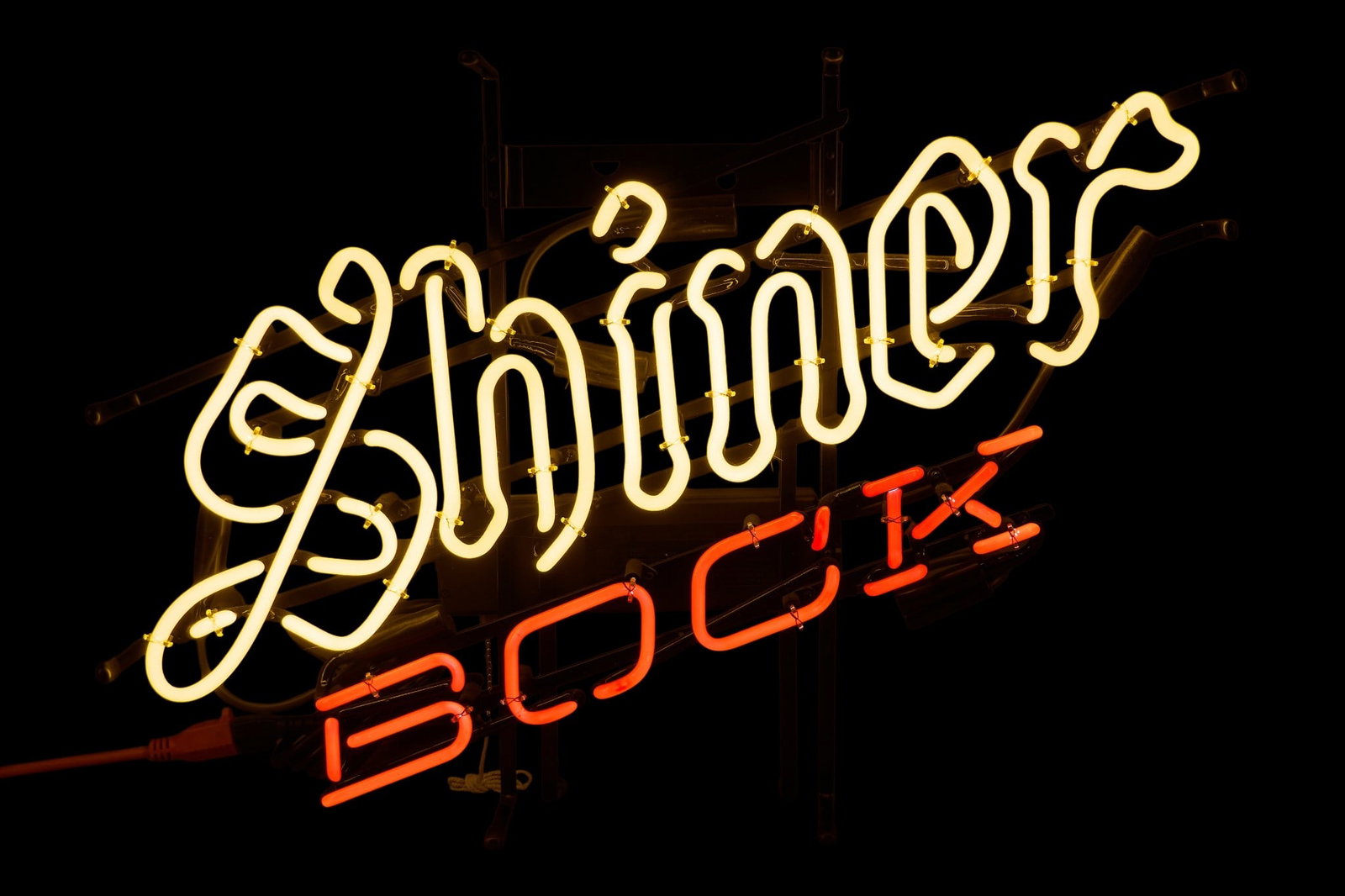 Shiner Bock Beer Neon Sign, 21st C.: Shiner Bock Beer neon sign, circa 21st century height 18.5 in. x width 28 in. x depth 5.5 in. Provenance: Property from a New Braunfels, Texas collector of vintage signage 