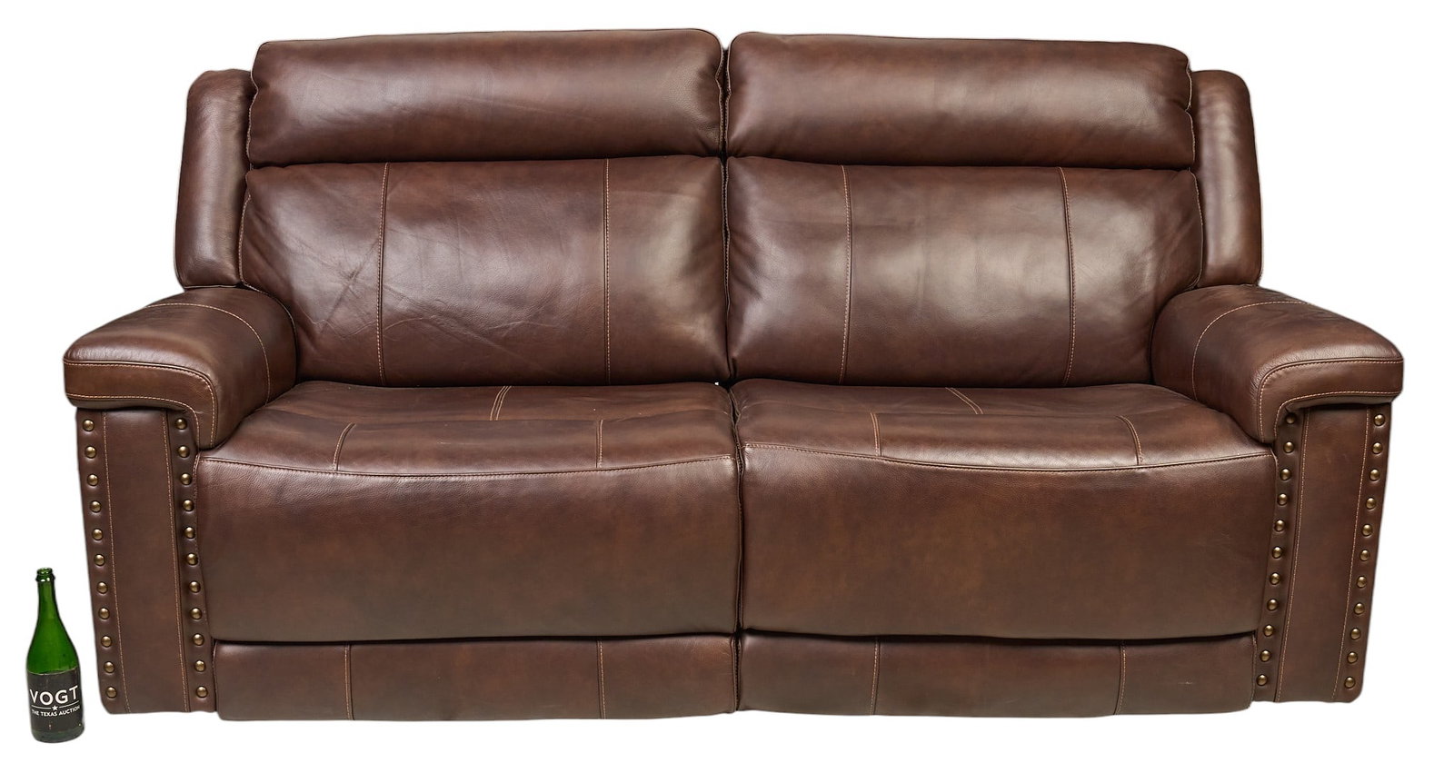Brown Leather Reclining Sofa - 2