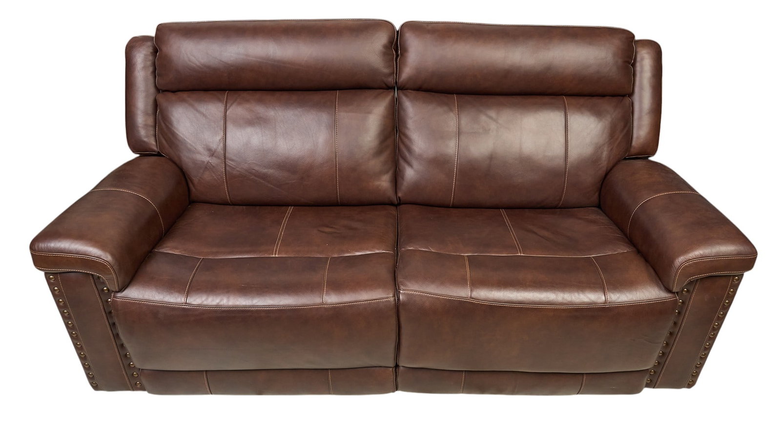 Brown Leather Reclining Sofa - 3
