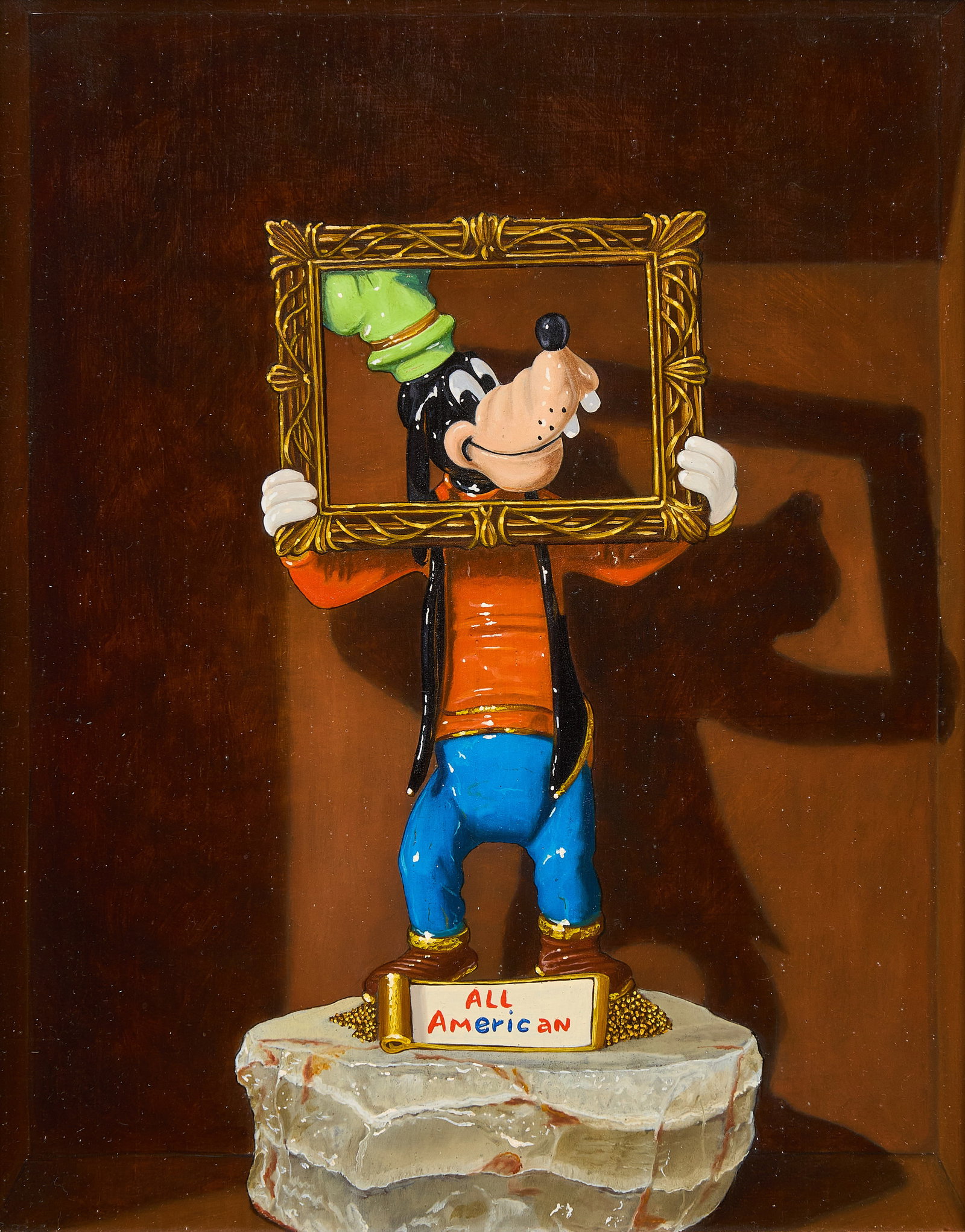 Eric Conklin, "All American": Eric Linwood Conklin (Amer., b. 1950), "All American", trompe-l'oeil scene, oil on panel, signed on the wooden frame lower right, with museum exhibition labels on the verso; inscribed