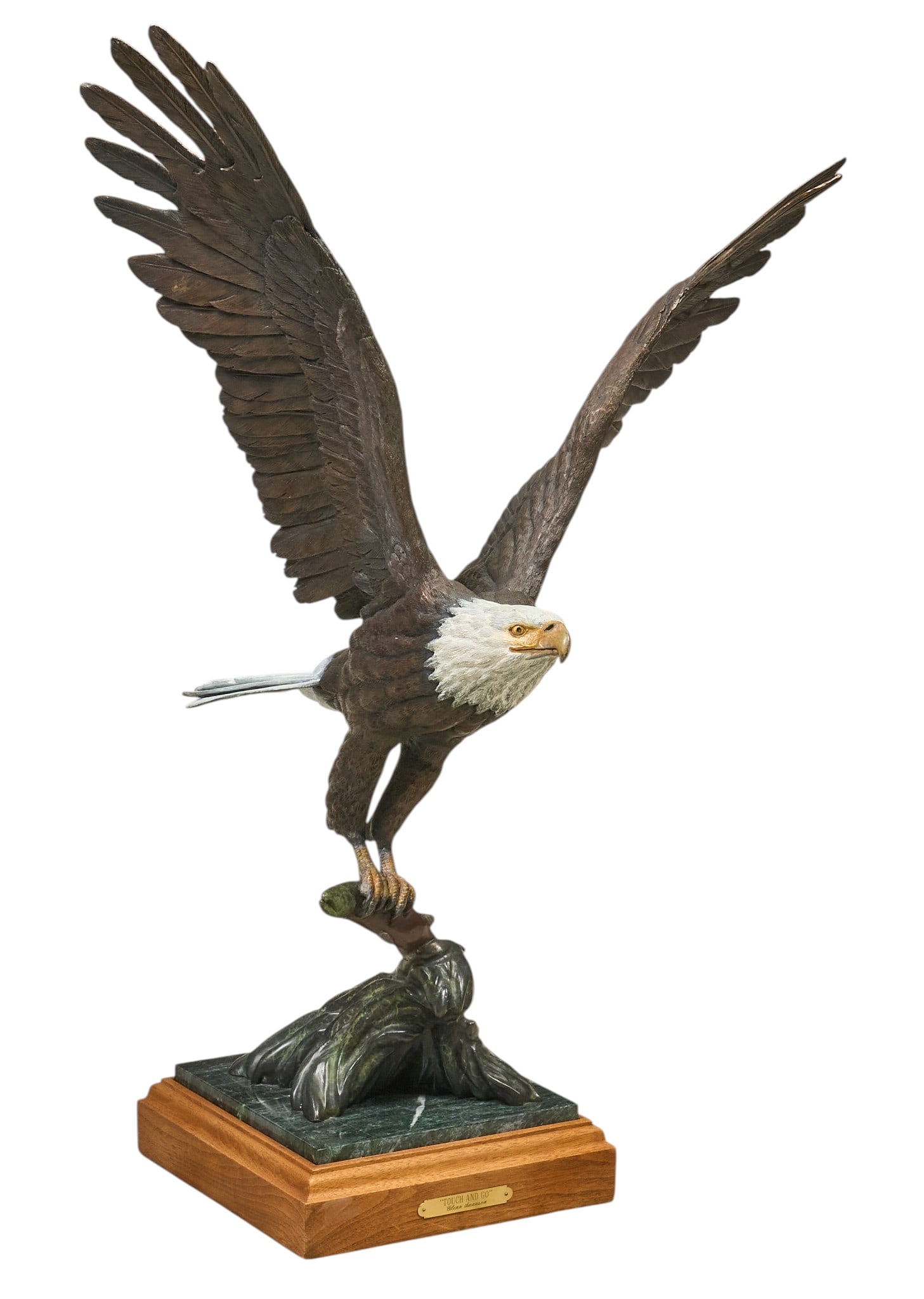 Glenn Swanson, "Touch and Go": Glenn Swanson (Amer., b. 1951), "Touch and Go", artist-cast bronze sculpture on wooden base, incised signature, edition number 10/35, and date, 1986 height 32.5 in. x width