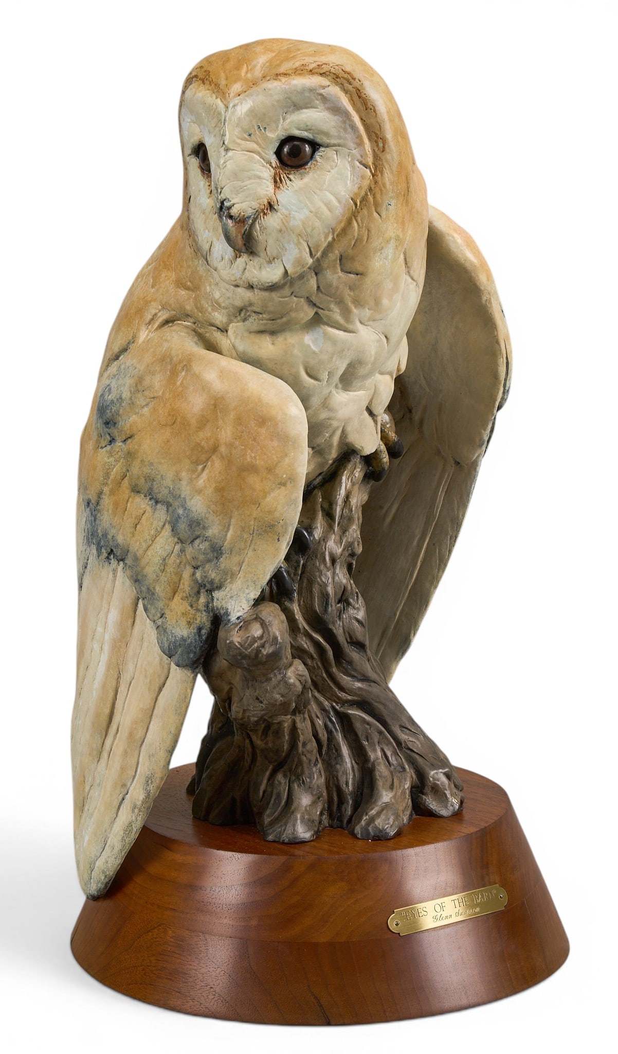 Glenn Swanson, "Eyes of the Barn": Glenn Swanson (Amer., b. 1951), "Eyes of the Barn", artist-cast bronze sculpture on wooden base, incised signature and edition number 1/45 height 18 in. x 10 in. diameter Provenance: Pr
