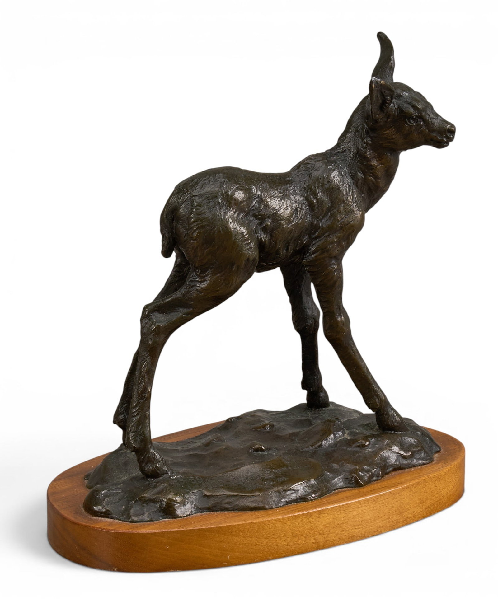 Clark Bronson, "Forest Baby": Clark Bronson (Utah, b. 1939), "Forest Baby", artist-cast bronze sculpture on wooden base, incised title, signature, edition number 59/100, and date, 1974 height 8.5 in. x width 8 in. x