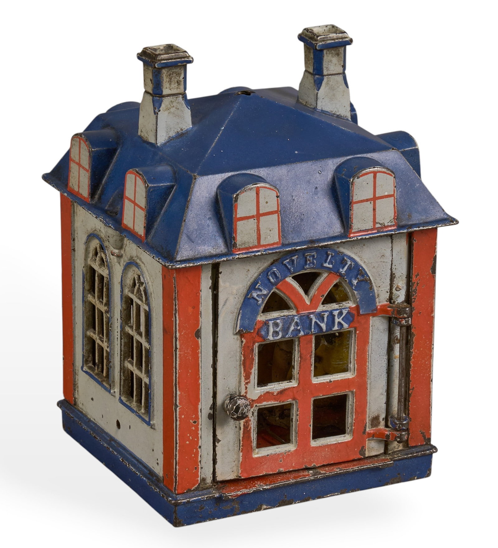J. & E. Stevens Co. Coin Bank: J. & E. Stevens Company cast iron mechanical coin bank, circa early 20th century height 6.5 in. x width 4.5 in. x depth 4.75 in. Provenance: Property from a home in San Antonio, Texas 