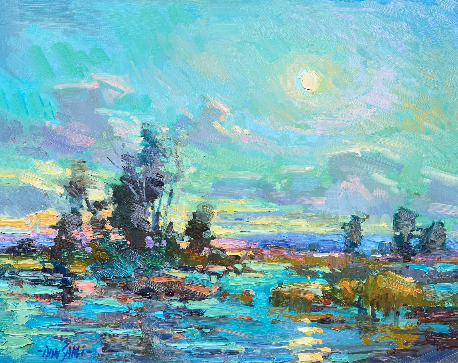 Don Sahli, "The Silver Lining": Don Sahli (Colorado / New Mexico, b. 1962), "The Silver Lining", oil on panel, signed lower left, inscribed on the verso with title, signature, and date, 1997, and gallery label from