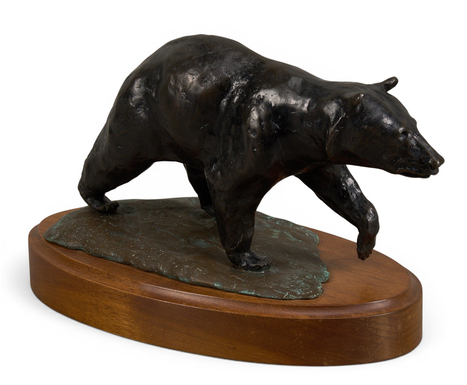 Robert Tate, Bear Bronze: Robert B. Tate (California / Colorado, b. 20th C), walking bear, artist-cast bronze sculpture on wooden base, incised signature and edition number 3/10 height 6 in. x width 11 in. x depth