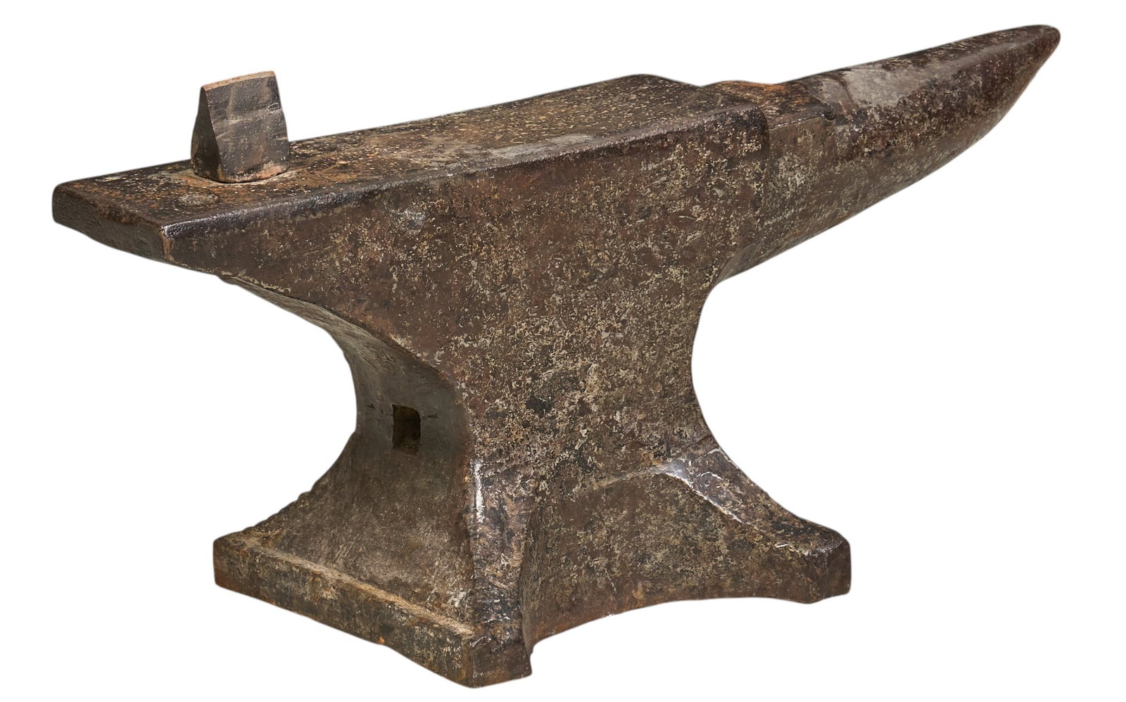 Blacksmith Anvil: Vintage rustic iron blacksmith anvil height 13.5 in. x width 27 in. x depth 10 in. Provenance: Property from a home in San Antonio, Texas 
