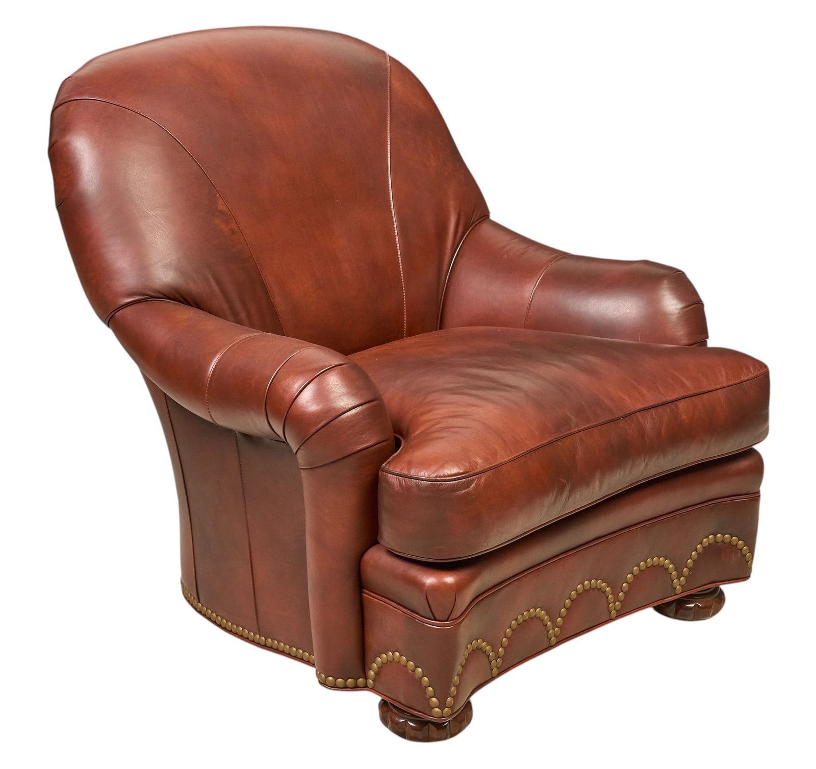 Hancock and Moore, Leather Armchair: Hancock and Moore ranch style leather armchair with metal nail trim height 38.5 in. x width 40 in. x depth 43 in. Provenance: Property from the Estate of Robert A. "Bob" Funk Sr. -