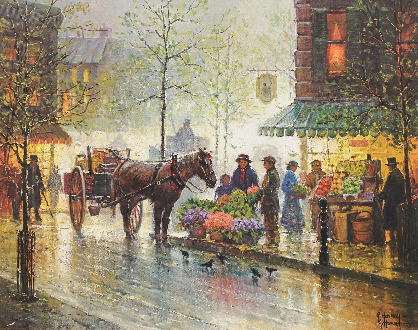 G. Harvey, "Morning Market": G. Harvey (Gerald Harvey Jones, Texas, 1933-2017), "Morning Market", limited edition lithograph, artist's proof, signed lower right and numbered lower left, ed. AP 133/250