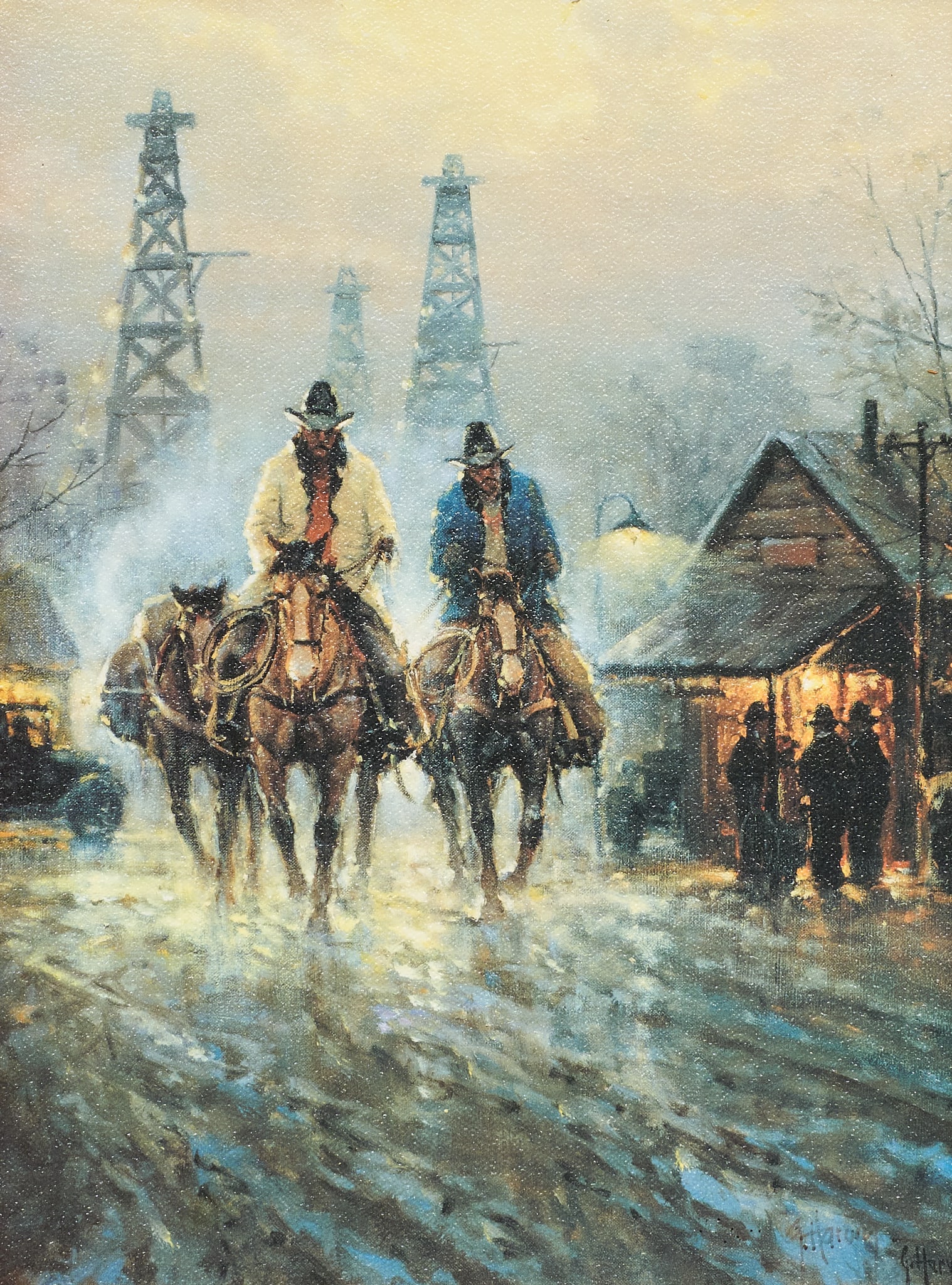 G. Harvey, "Lights of a New Era": G. Harvey (Gerald Harvey Jones, Texas, 1933-2017), "Lights of a New Era", limited edition giclee print on canvas, signed and numbered lower right, ed. 288/1500 sight: 12 x 9 in., f