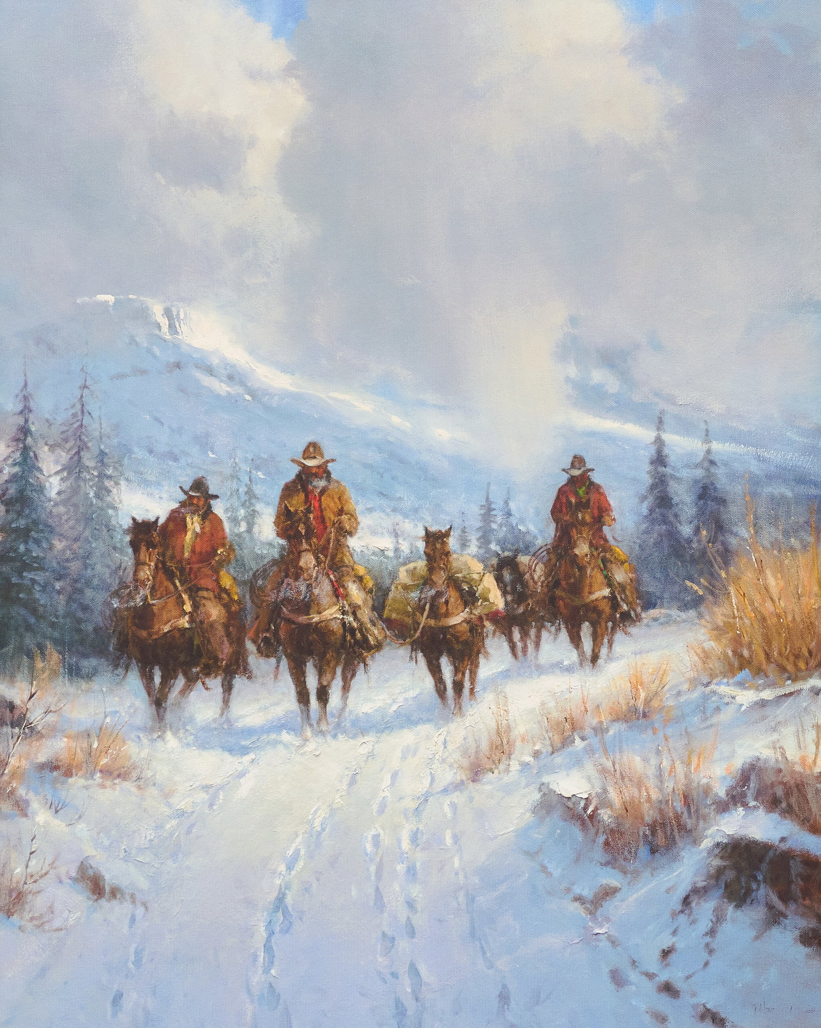 G. Harvey, "Bundled, Blessed, & Headin' West": G. Harvey (Gerald Harvey Jones, Texas, 1933-2017), "Bundled, Blessed, & Headin' West", limited edition giclee print on canvas, signed and numbered lower right (faded), ed. 108/250,&n