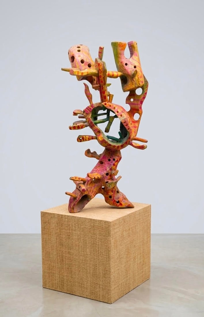 Jose Guadalupe Guadiana, Sculpture and Pedestal: Jose Guadalupe Guadiana (1929-2012, Mexico / San Antonio, Texas), hand carved and painted wooden sculpture, signed, atop custom display plinth height 71 in. x width 27 in. x depth 25 in.