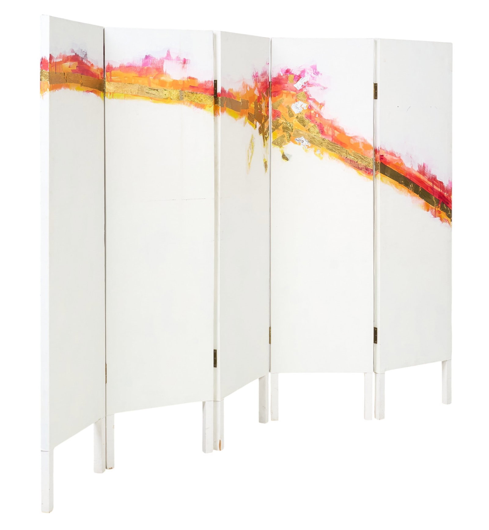 Tinka Tarver, Five-Panel Folding Screen: Five-panel folding screen with colorful abstract design, mixed media, appears not signed height 71 in. x width 96 in. x depth 1.5 in. Provenance: Property from the Estates of Lewis and Catharine