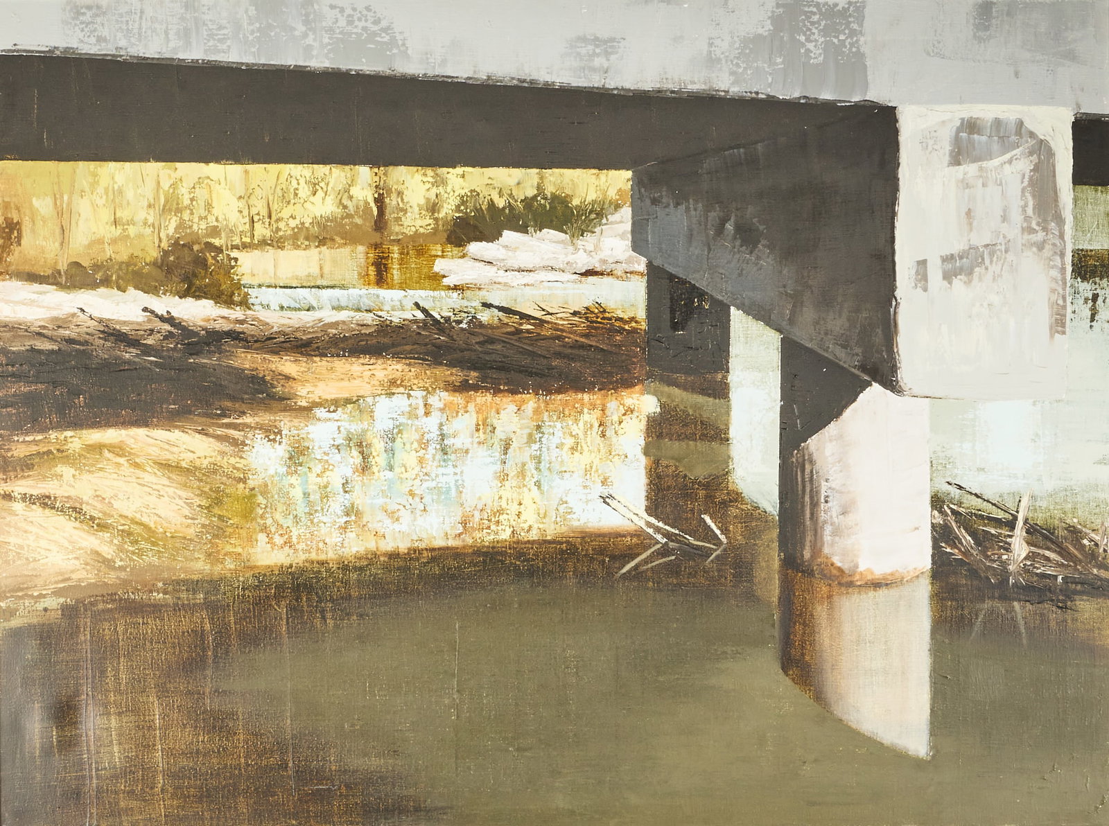 Cecil Casebier, "The Bridge - Reflective Calm": Cecil Lang Casebier (Texas, 1922-1996), "The Bridge - Reflective Calm", oil on canvas, artist's inscription on the stretcher bar with signature, title, and date, 1973