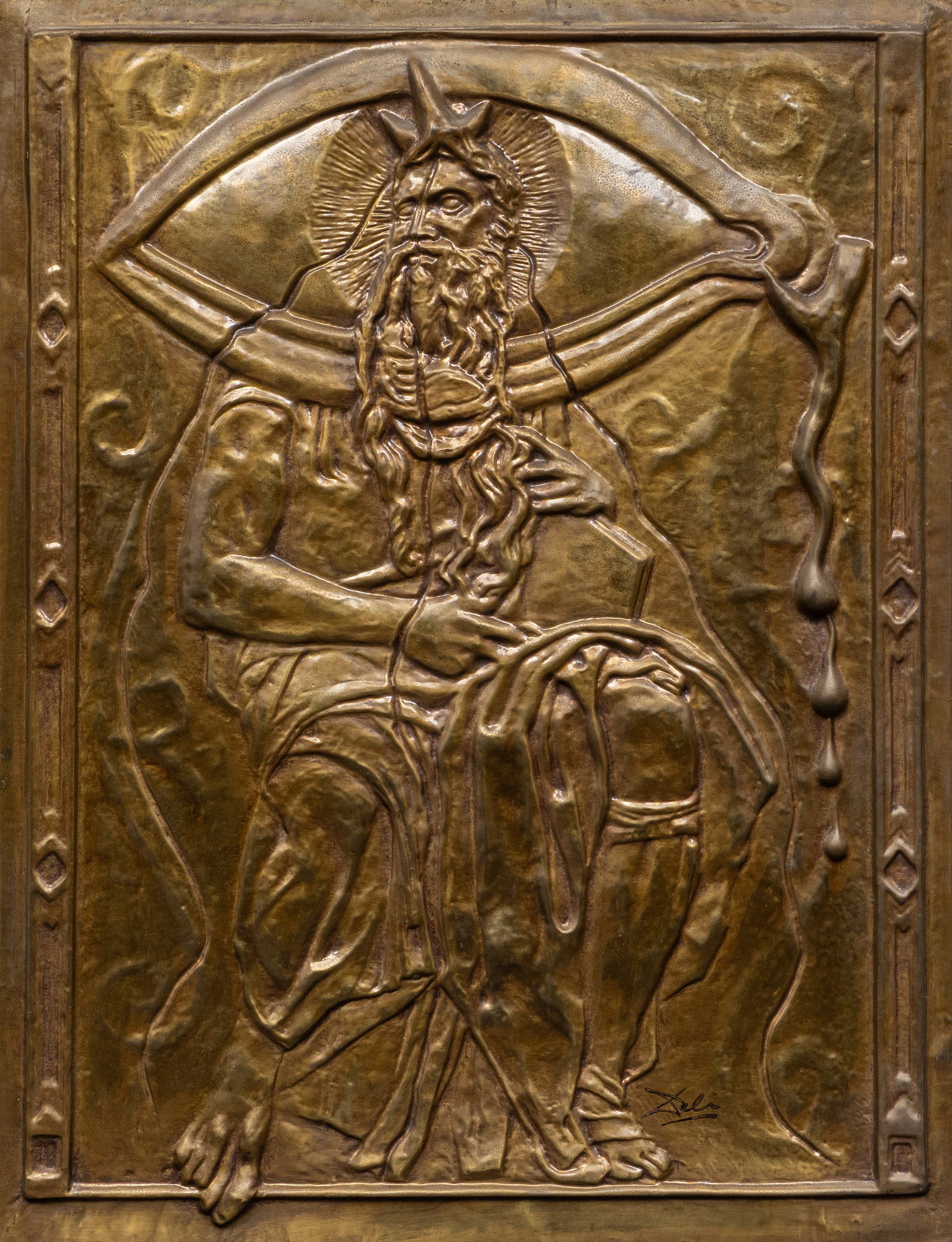 Salvador Dali, "Moses & Monotheism": Salvador Dali (Spain / France, 1904-1989), "Moses and Monotheism", embossed copper bas-relief nailed to panel, with stamped "Dali" signature in the plaque lower right, from a limit