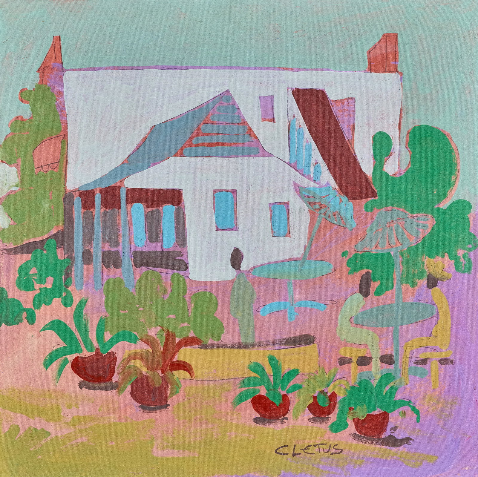 Brother Cletus Behlmann, Naegelin's Bakery: Brother Cletus Behlmann (San Antonio, Texas, 1933-2016), view of Naegelin's Bakery in New Braunfels, Texas, acrylic on canvas, wrapped and stapled to wooden panel size: 26 x 26 in.
