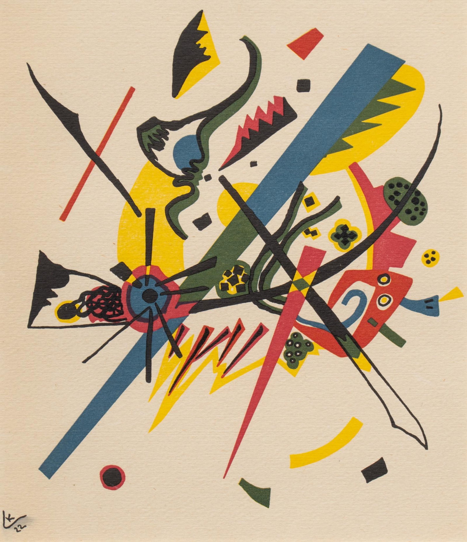 Wassily Kandinsky, "Kleine Welten I": After Wassily Vasilievich Kandinsky (Russia / France, 1866-1944), "Kleine Welten I (Small Worlds I)", lithograph in colors, signed and dated 1922 in the stone, not by hand sight: 9 x 7.5