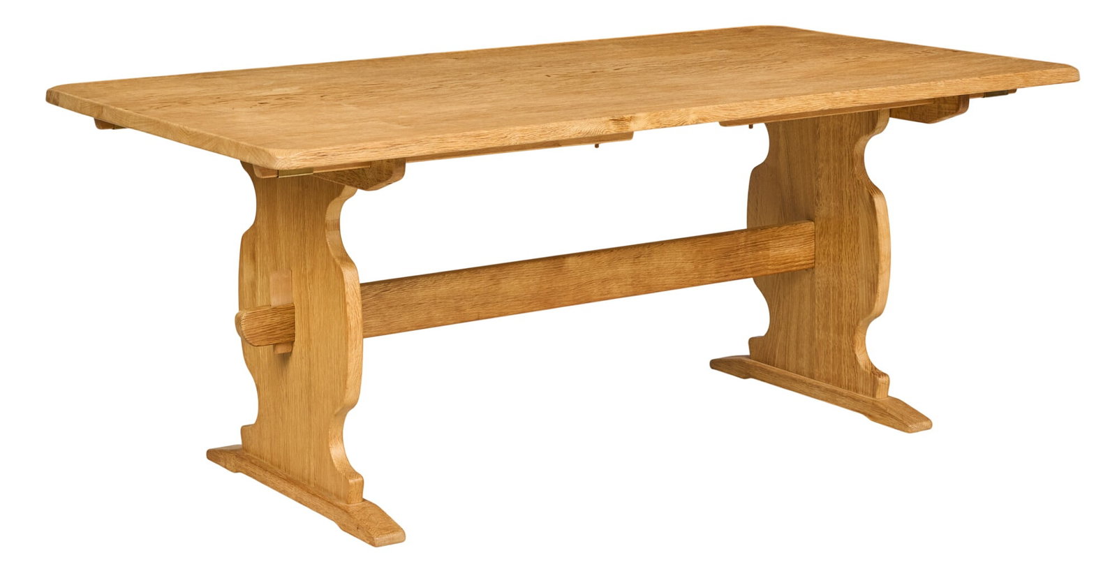 Danish Mid-Century Trestle Table: Danish mid-century extending table with trestle bases height 28.5 in. x width 70.5 in. x depth 39 in. extended / 110.5 in.