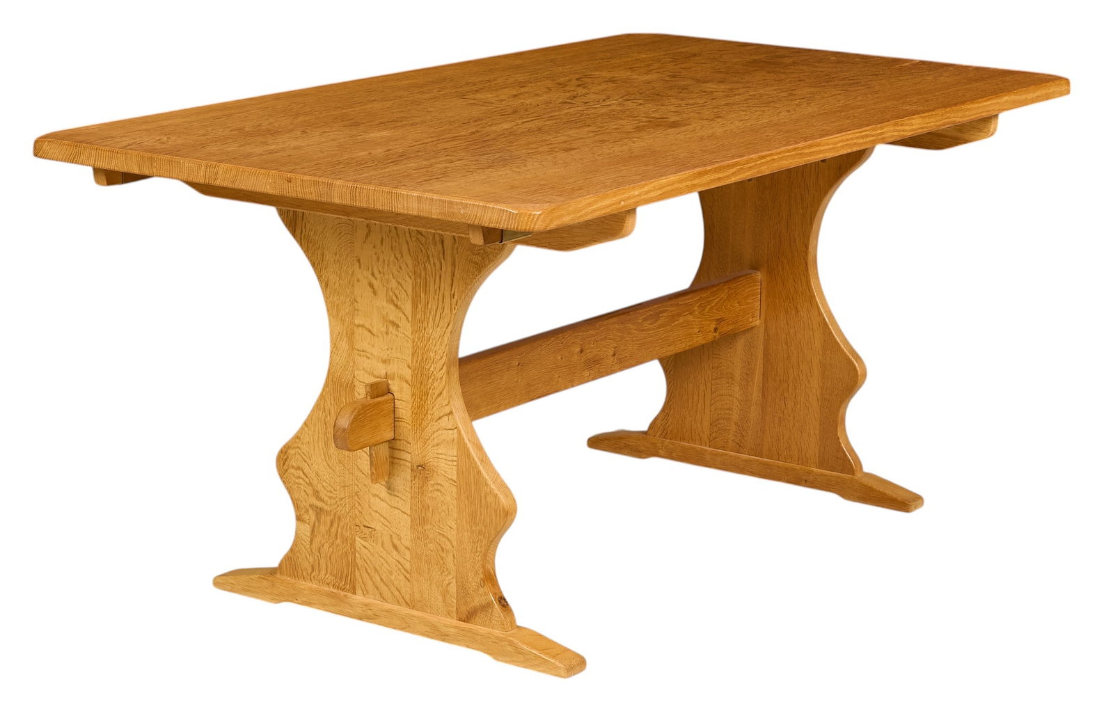 Danish Mid-Century Trestle Table: Danish mid-century table with trestle bases height 28.5 in. x width 63 in. x depth 35 in. 