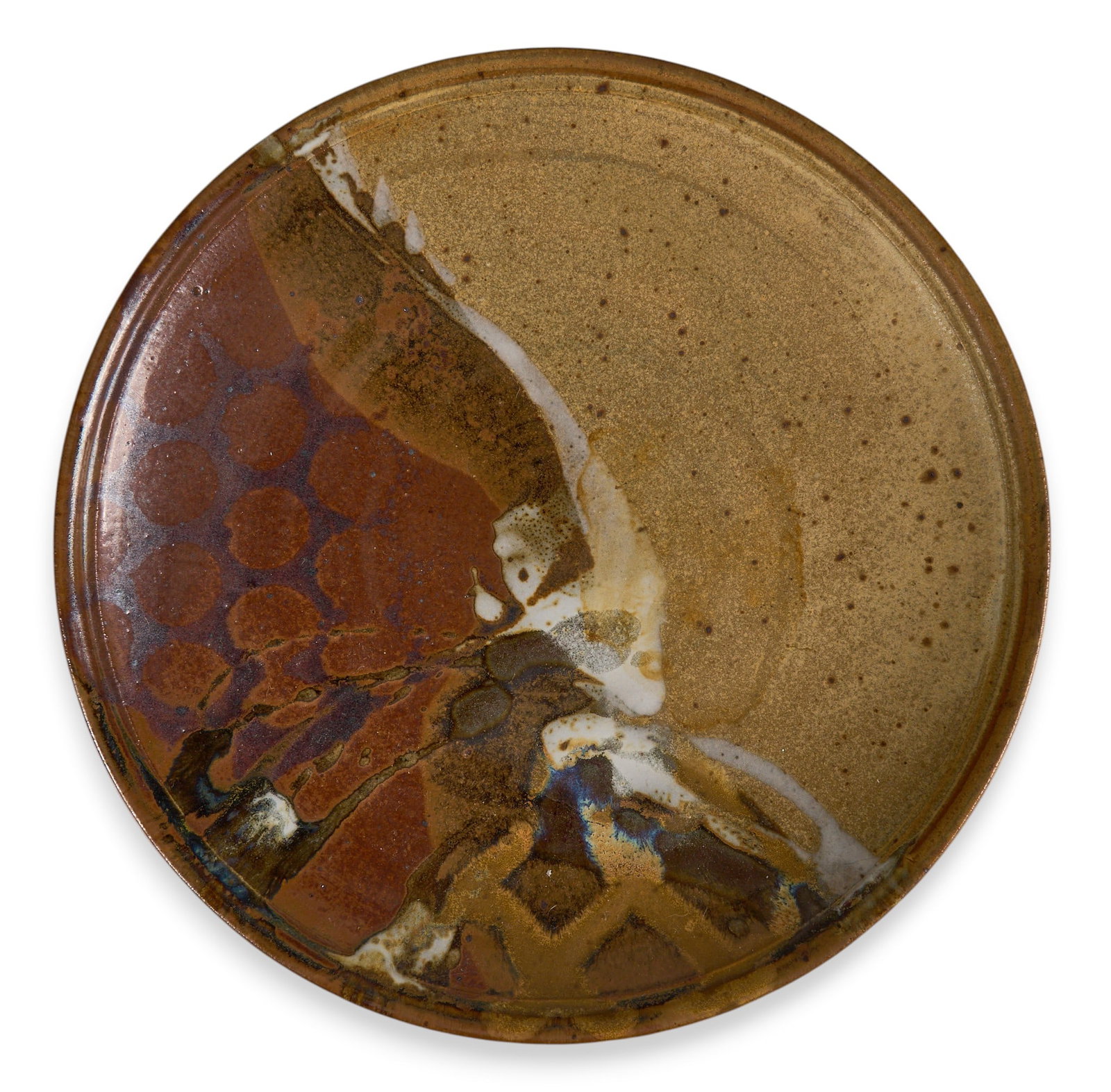 Michael Saul, Art Pottery Plate: Michael Saul (20th C., Texas), art pottery plate with abstract design, signed to reverse depth 1.5 in. x diameter 11.5 in. Provenance: Property from a home in Tomball, Texas