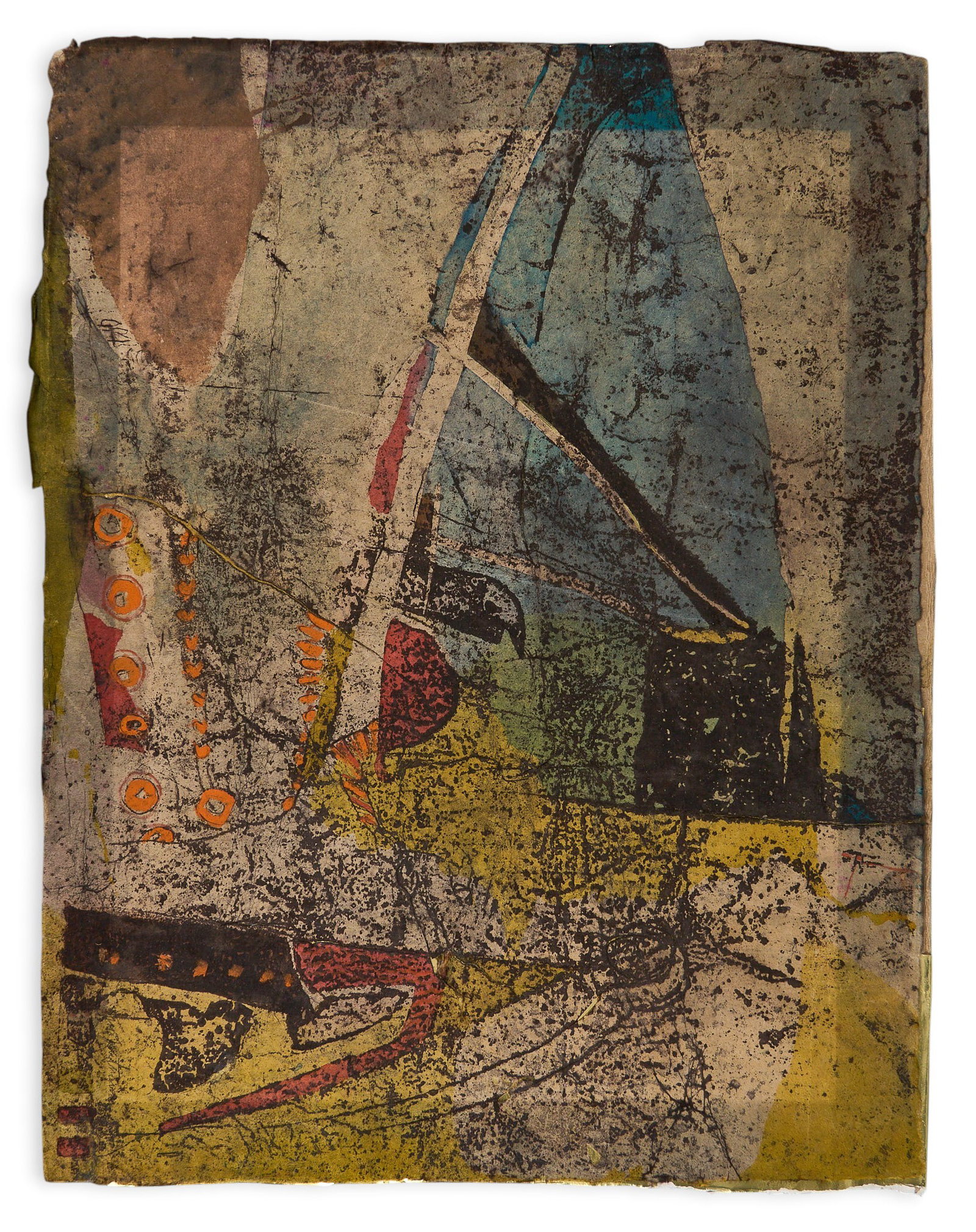 Margaret Putnam, "Blue Sail": Margaret Putnam (Texas, 1913-1989), "Blue Sail", scored paper and mixed media on artist-made paper laid to card, signed vertically lower left, not framed size: 20 x 16 in. Provenance: