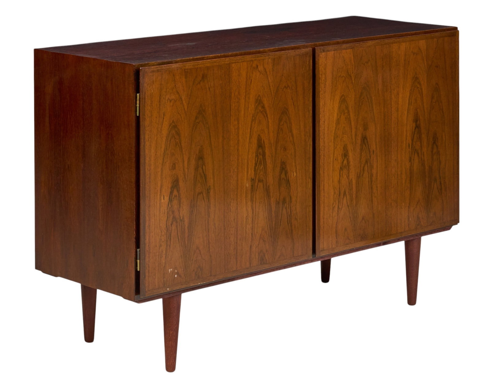 Omann Jun., Mid-Century Credenza: Omann Jun. (Denmark) mid-century credenza, model number 4, with interior storage with two adjustable shelves, and tray drawers height 31.5 in. x width 47.5 in. x depth 17 in. 