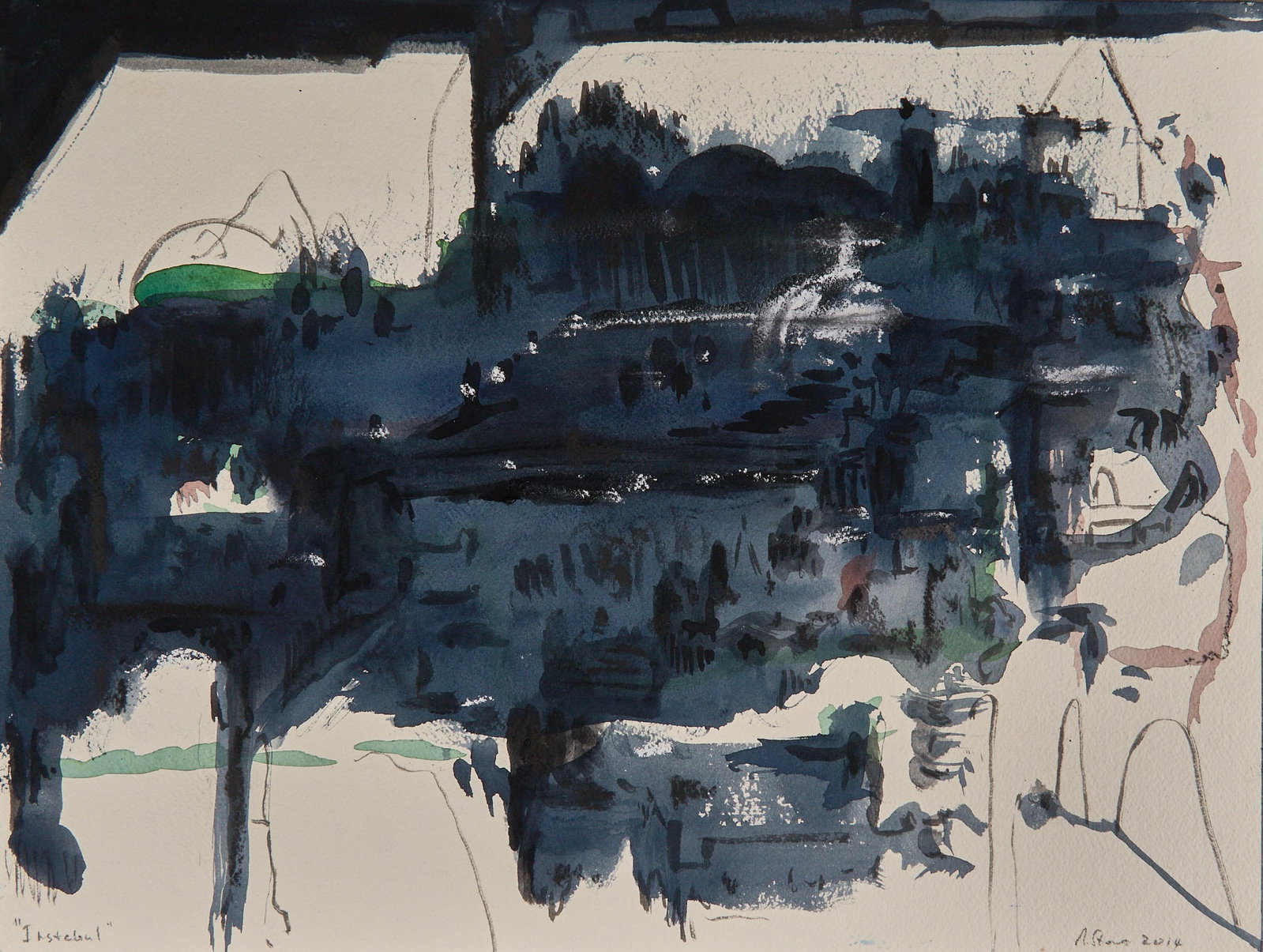 Richard Stout, "Istanbul": Richard Gordon Stout (Texas, 1934-2020), "Instabul" [sic], gouache and watercolor on paper, not framed but in plastic sleeve, signed and dated lower right, 2014 sheet: 12.25 x 16