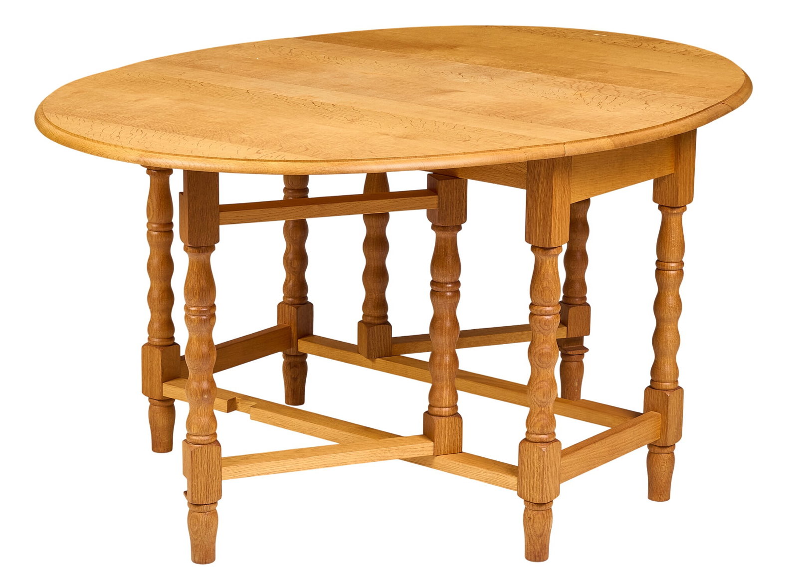 Danish Mid-Century Table: Danish mid-century table with two drop leaves, supported on turned gate legs height 28.5 in. x width 42 in. x depth 20 in. extended depth: 56.5 in. 