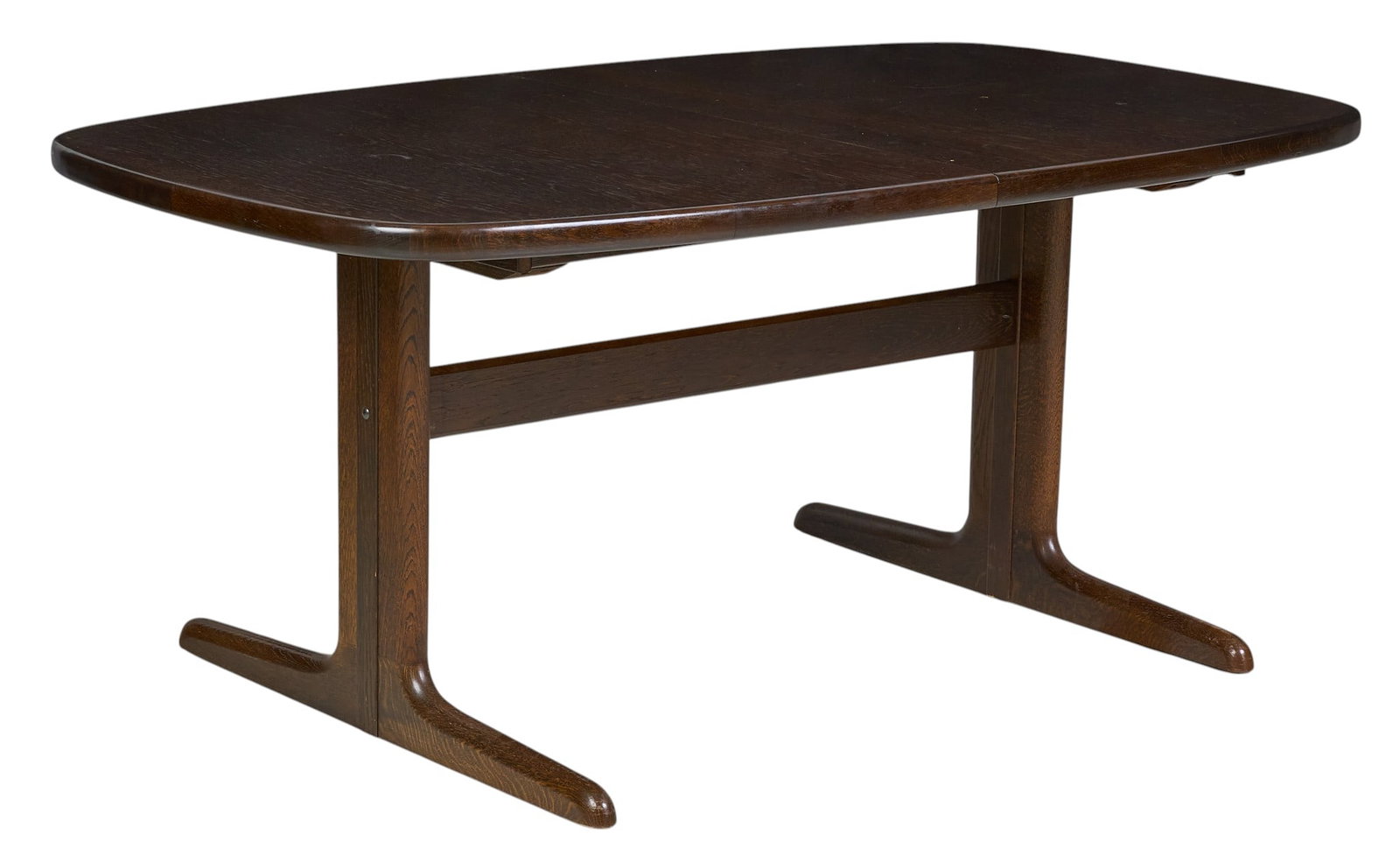 Skovby Mobelfabrik, Trestle Table: Skovby Mobelfabrik (Denmark) extending trestle dining table with two leaves height 28.5 in. x width 65 in. x depth 40 in. extended width 104 in. 