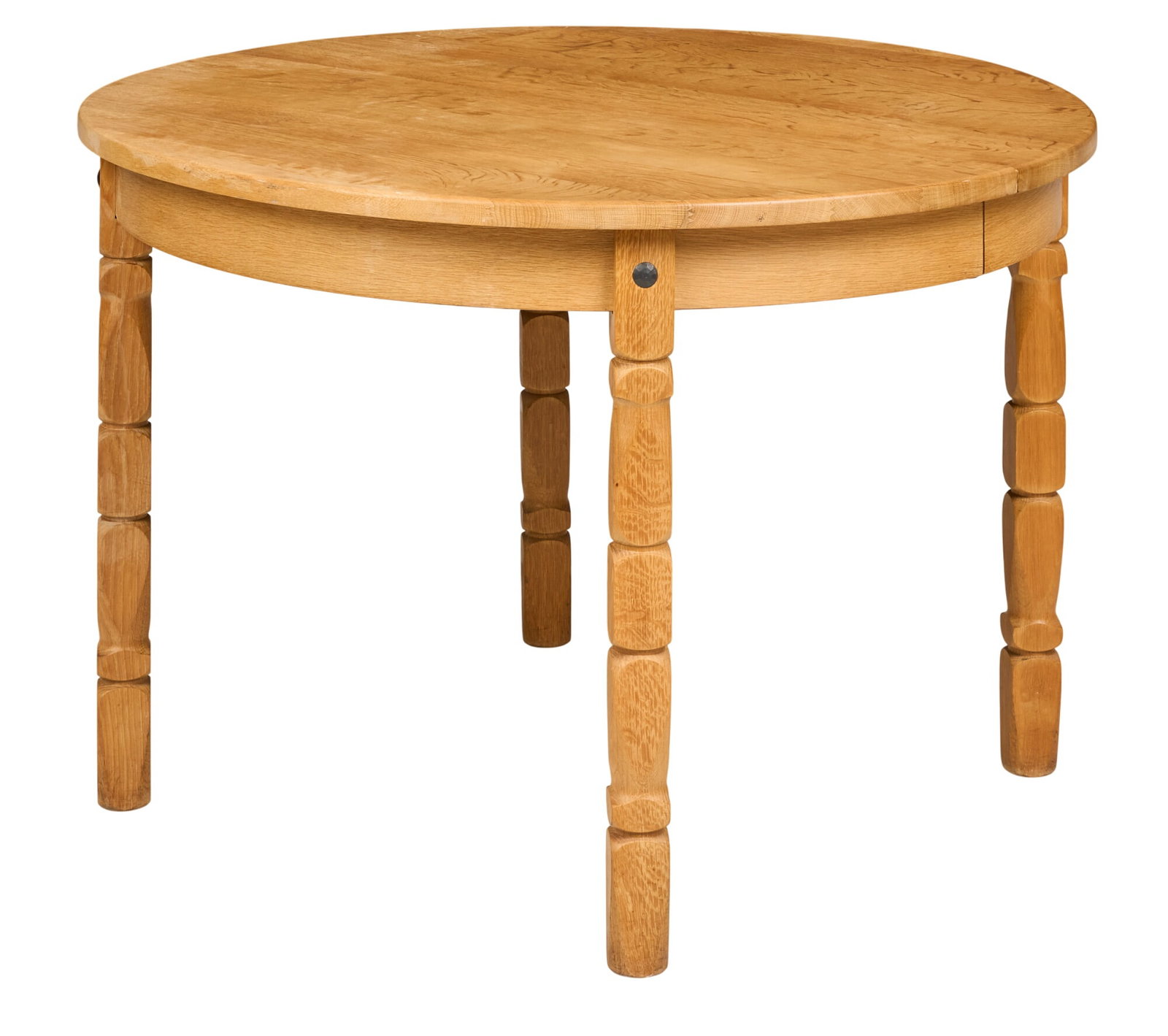 Danish Mid-Century Dinette Table: Danish mid-century dinette table with two leaves, and faceted block legs height 28.5 in. x width 42.5 in. x depth 79.5 in. 