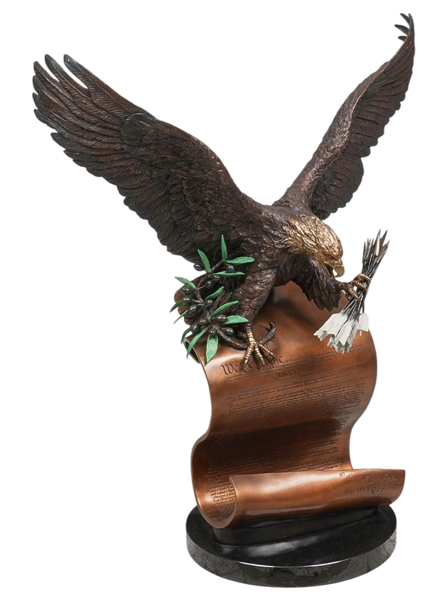 Lorenzo Ghiglieri, "The American Patriot": Lorenzo Ghiglieri (Oregon / California, 1931-2020), "The American Patriot", artist-cast bronze sculpture on stone base, with incised signature, edition number 147/777, and date, 20