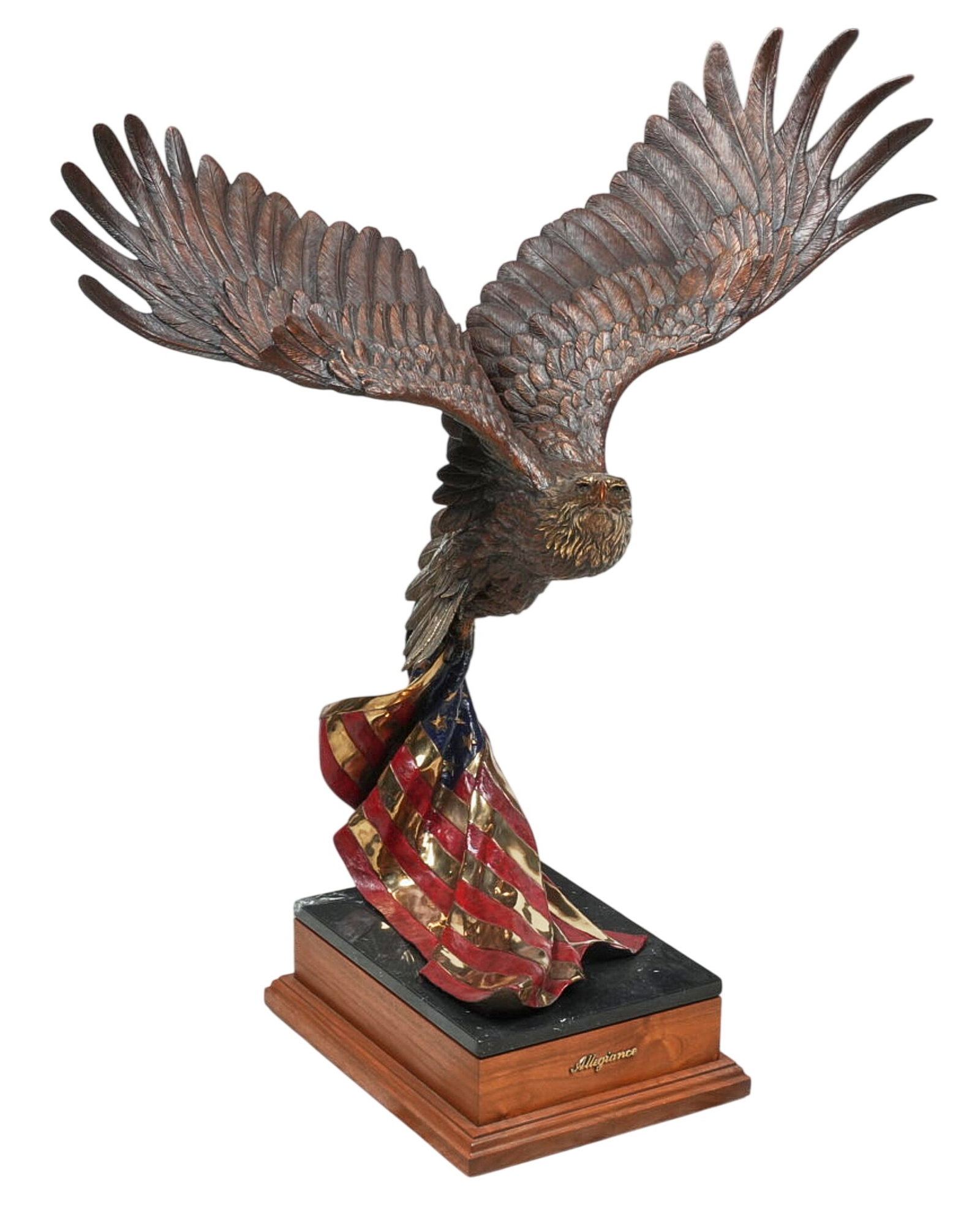 Dr. Robert Taylor, "Allegiance II": Dr. Robert R. Taylor (Colorado / Texas, 1951-2024), "Allegiance II", artist-cast bronze sculpture on stone and wooden base, incised signature, edition number 64/95, and date, 1991 height 44 
