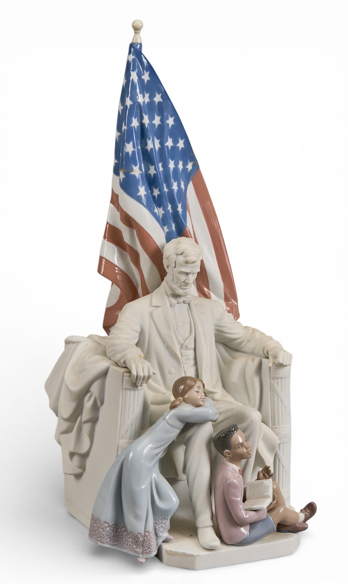 Lladro, "Abraham Lincoln" Porcelain Figure: Lladro (Spain) porcelain figure, titled "Abraham Lincoln" for the Americana line, model number 7554, marked to base height 22 in. x width 10 in. x depth 10.5 in. Provenance: Property from a