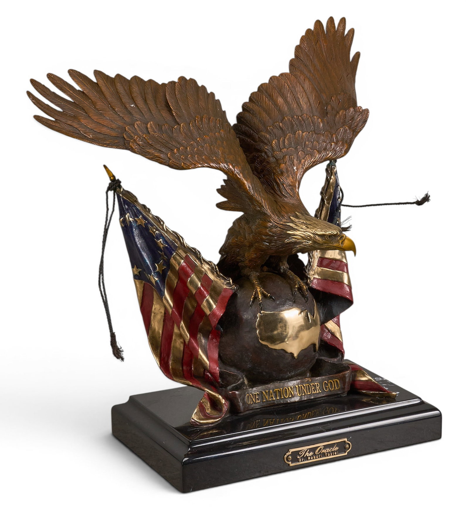 Dr. Robert Taylor, "The Oracle", 96/100: Dr. Robert R. Taylor (Colorado / Texas, 1951-2024), "The Oracle: One Nation Under God", artist-cast bronze sculpture on wooden base, incised signature, edition number 96/100, and date,