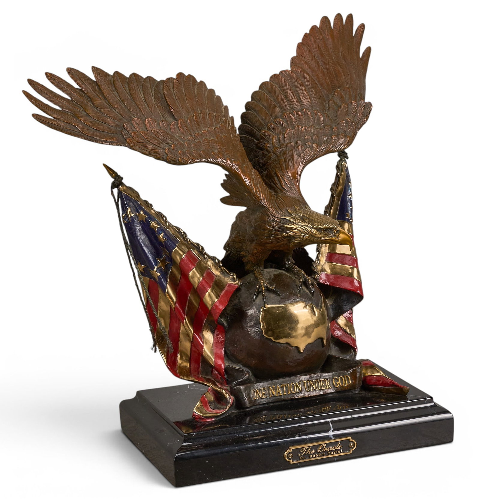 Dr. Robert Taylor, "The Oracle", 97/100: Dr. Robert Taylor (Colorado / Texas, 1951-2024), "The Oracle: One Nation Under God", artist-cast bronze sculpture on wooden base, incised signature, edition number 97/100, and date,