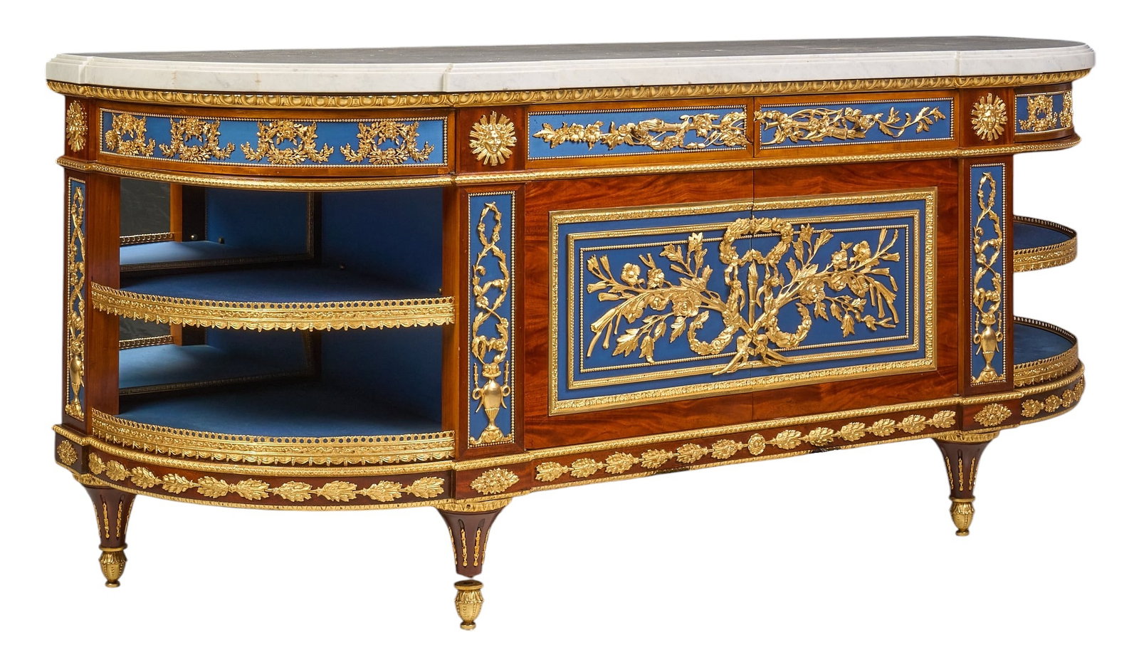 Italian Marble Top Sideboard: Italian marble top sideboard with ornate brass mountings height 32 in. x width 85 in. x depth 29 in. Provenance: Property from the Estate of Robert A. "Bob" Funk Sr. - trailblazing