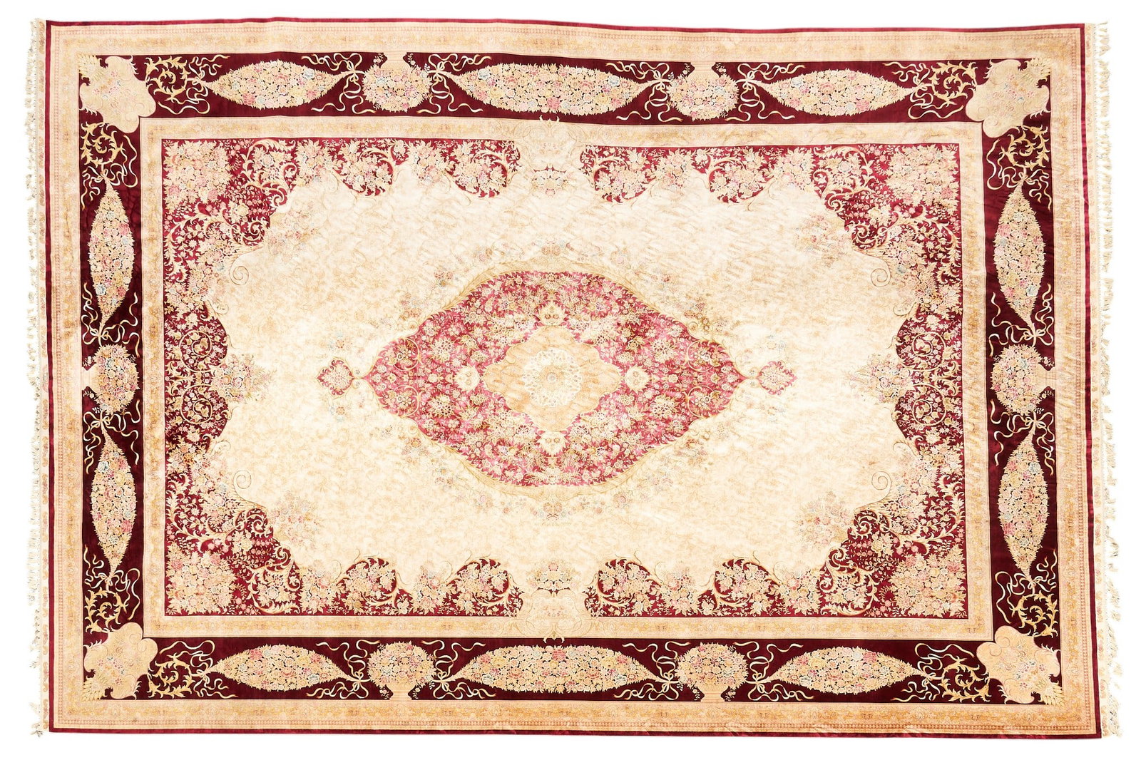 Hand-Knotted Turkish Silk Rug, 21 ft. 7 in. x 14 ft. 2 in.: Hand-woven Turkish silk estate rug 21 ft. 7 in. x 14 ft. 2 in. Provenance: Property from the Estate of Robert A. "Bob" Funk Sr. - trailblazing American businessman, philanthropist, and