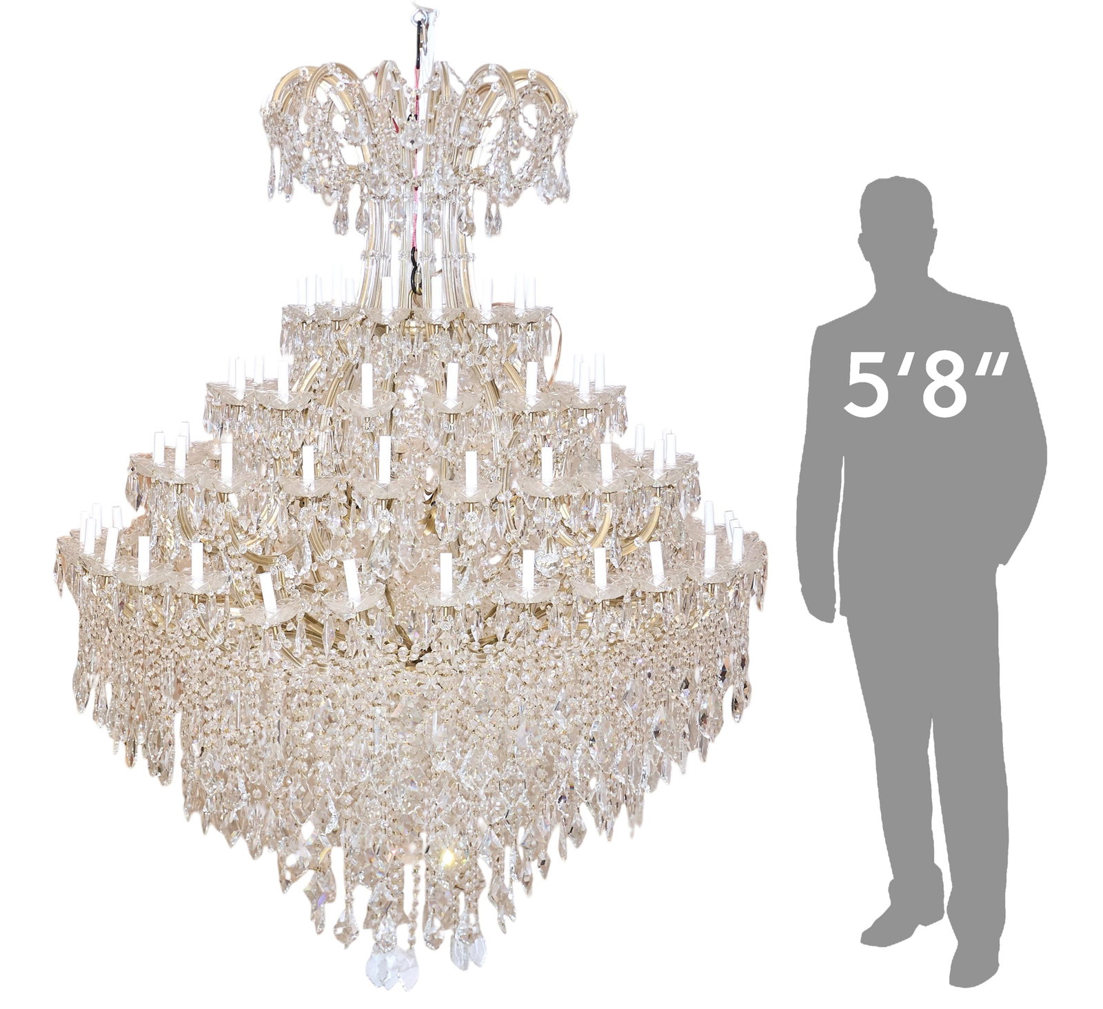 Monumental Crystal Chandelier: Monumental graduating crystal chandelier with seventy-seven lights height 84 in. x diameter 64 in. Provenance: Property from the Estate of Robert A. "Bob" Funk Sr. - trailblazing