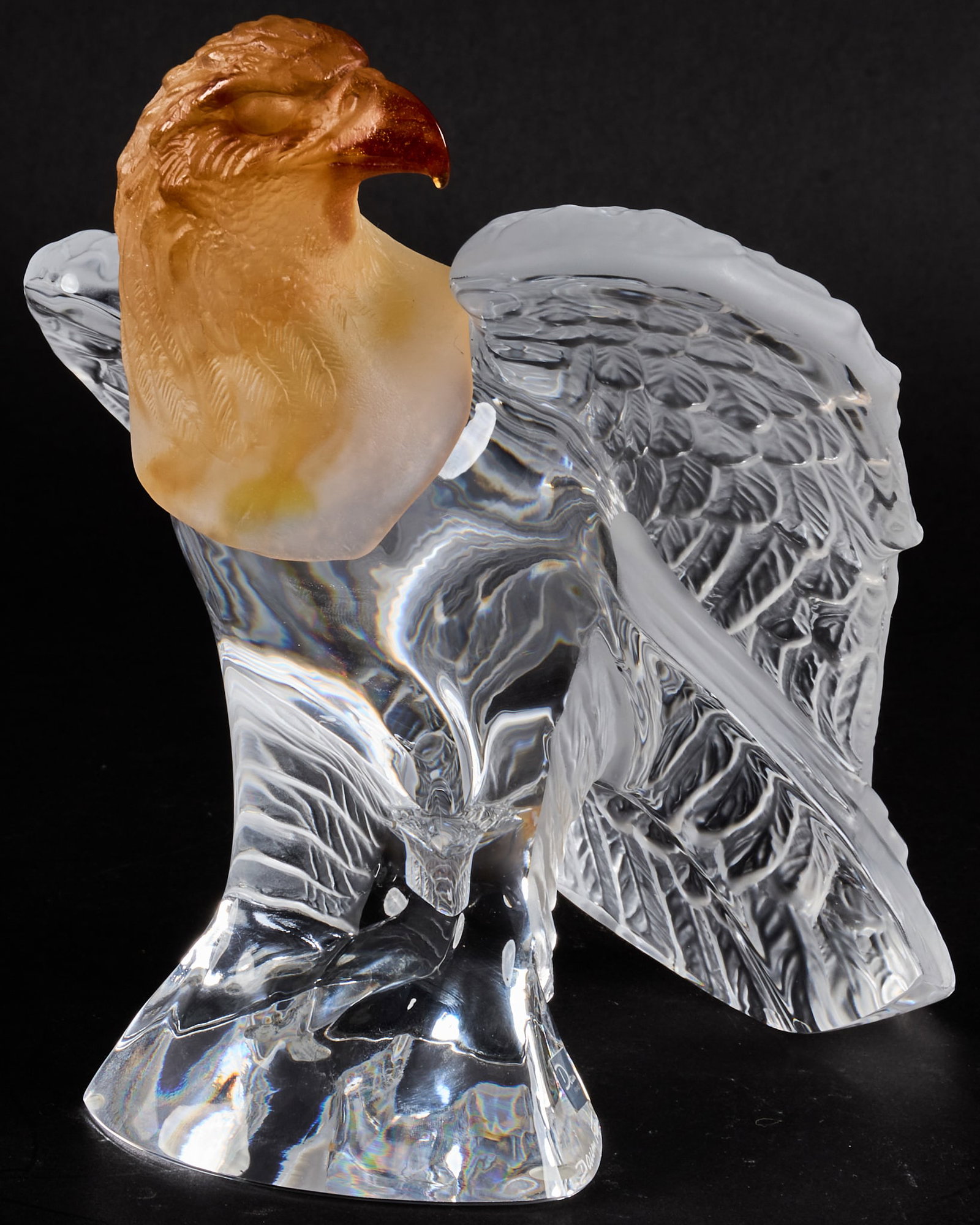 Daum, Crystal Eagle: Daum eagle figuring with crystal body and pate-de-verre head, marked height 8 in. x width 7 in. x depth 6 in. Provenance: Property from the Estate of Robert A. "Bob" Funk Sr. -